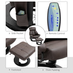 Fauteuil inclinable de massage en cuir synthétique marron avec repose-pieds, pivotant à 360° et télécommande