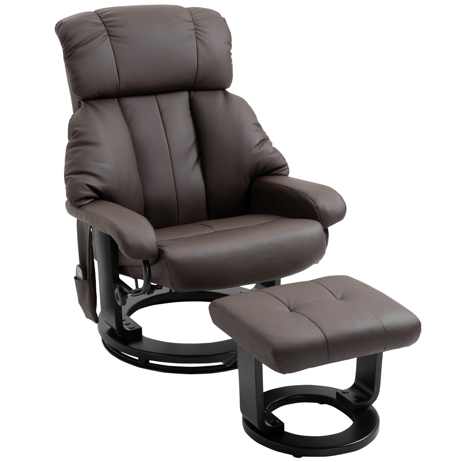 Fauteuil inclinable de massage en cuir synthétique marron avec repose-pieds, pivotant à 360° et télécommande
