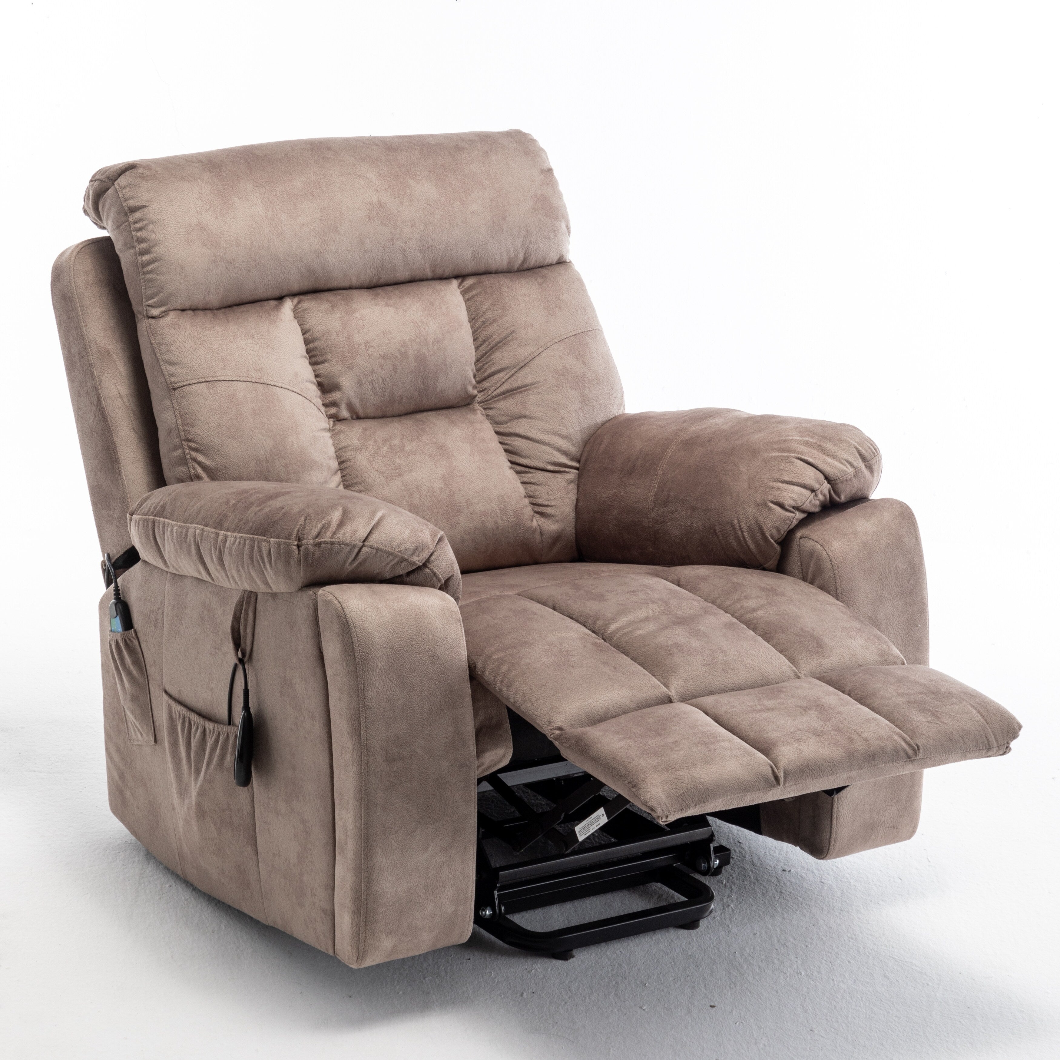 Fauteuil inclinable électrique marron avec massage et chauffage, moteur allemand, porte-gobelet en acier inoxydable et montage rapide
