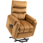 Fauteuil inclinable électrique rembourré en velours marron avec massage par vibration, télécommande, rangement latéral et inclinaison réglable