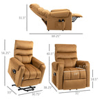 Fauteuil inclinable électrique rembourré en velours marron avec massage par vibration, télécommande, rangement latéral et inclinaison réglable