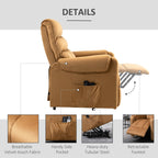 Fauteuil inclinable électrique rembourré en velours marron avec massage par vibration, télécommande, rangement latéral et inclinaison réglable