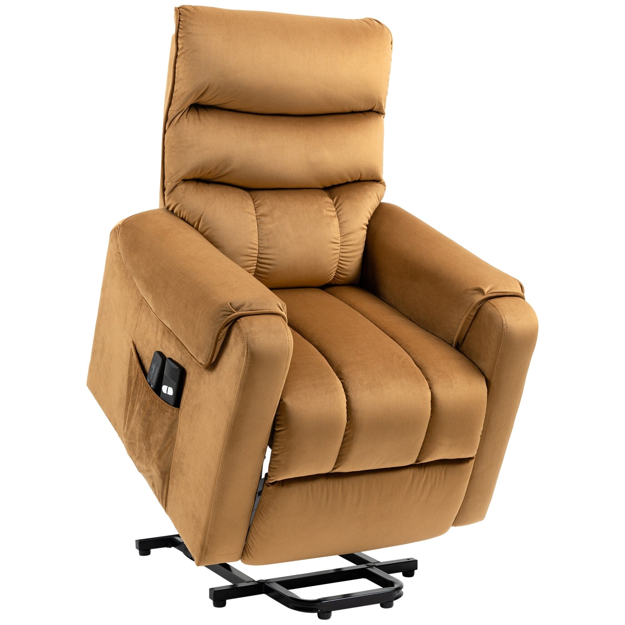 Fauteuil inclinable électrique rembourré en velours marron avec massage par vibration, télécommande, poches de rangement et inclinaison réglable