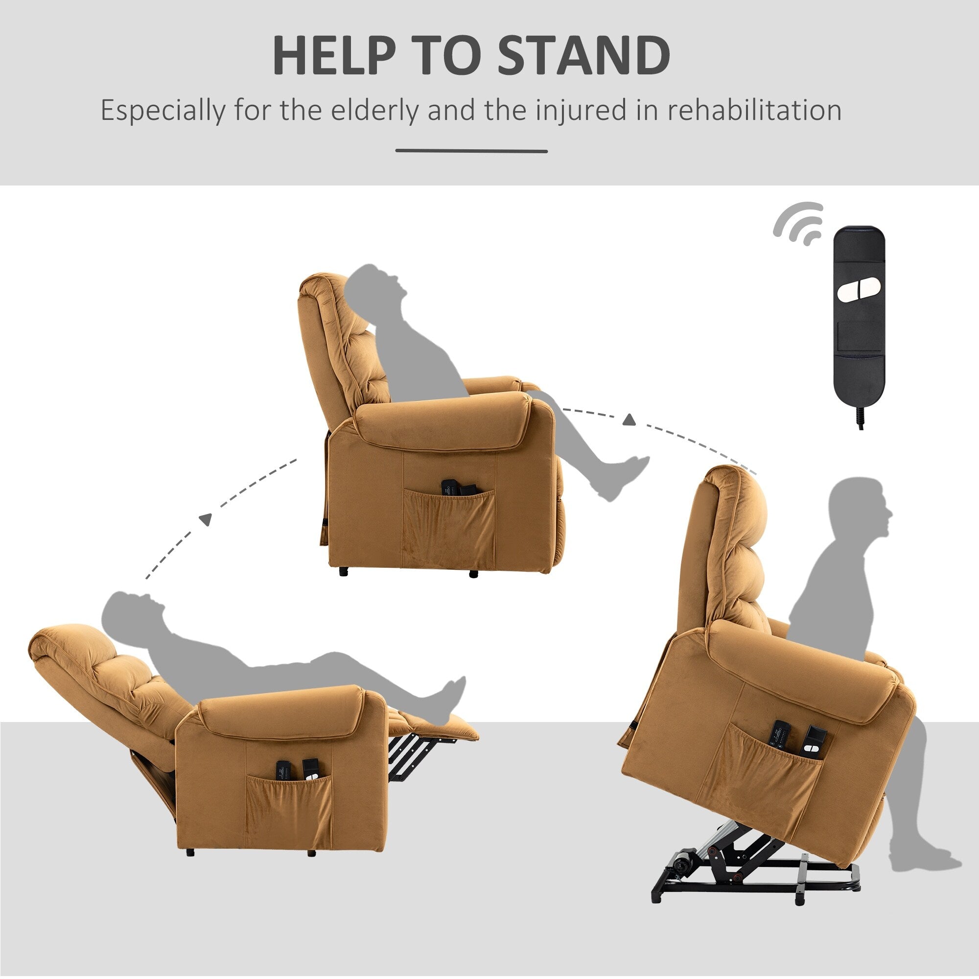 Fauteuil inclinable électrique rembourré en velours marron avec massage par vibration, télécommande, poches de rangement et inclinaison réglable