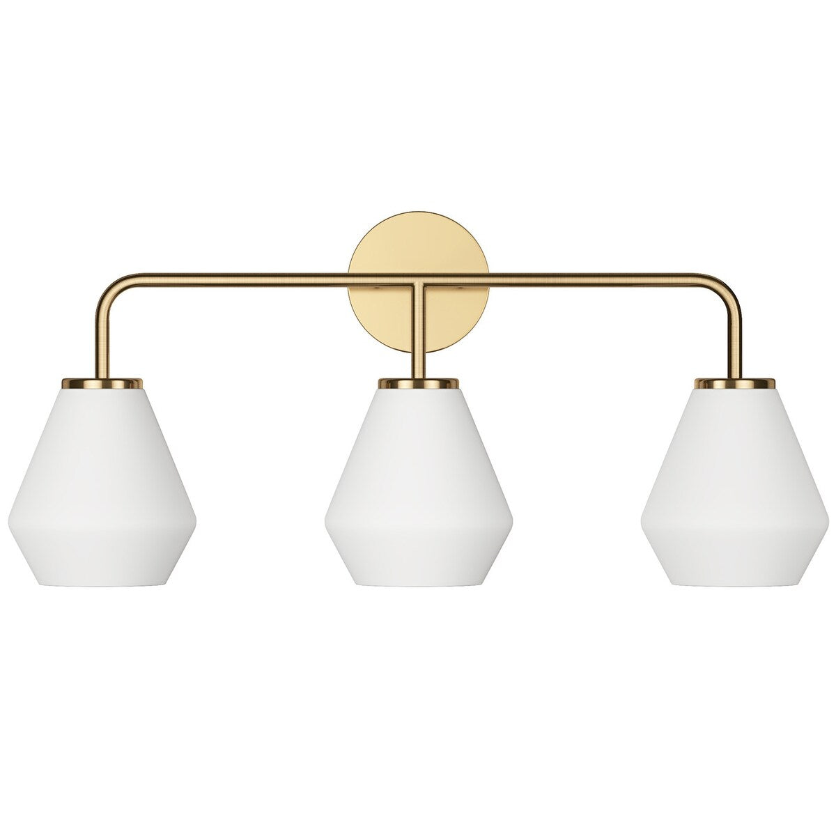Luminaire de salle de bain à 3 lumières en laiton brossé avec abat-jour en verre blanc laiteux