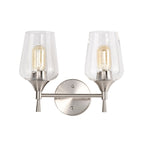 Applique de vanité moderne à 2 lumières en nickel brossé avec abat-jour en verre à vin transparent - Nickel brossé