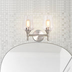 Applique de vanité moderne à 2 lumières en nickel brossé avec abat-jour en verre à vin transparent - Nickel brossé