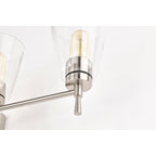 Applique de vanité moderne à 4 lumières en nickel brossé avec abat-jour coniques en verre transparent - Nickel brossé