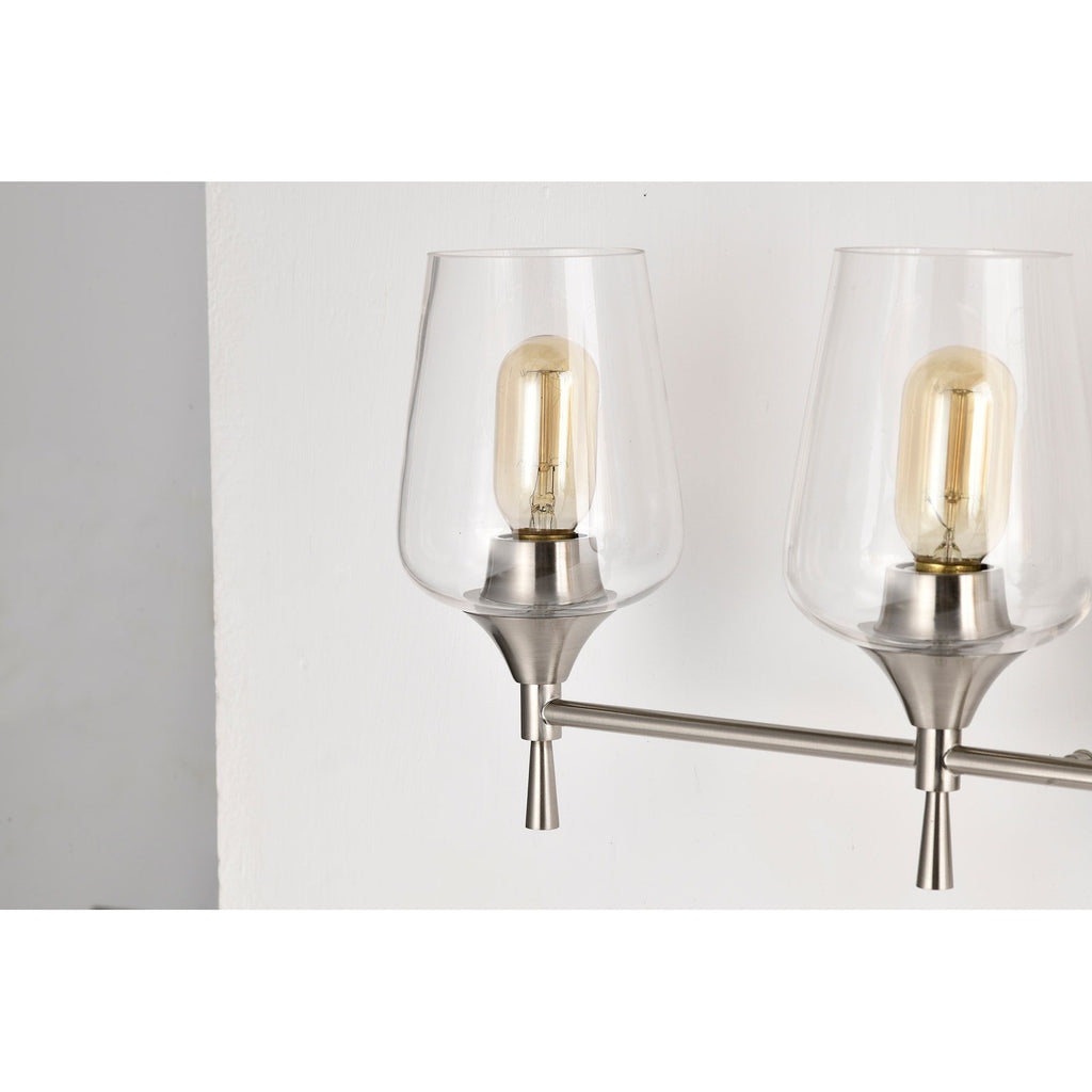 Applique de vanité moderne à 4 lumières en nickel brossé avec abat-jour en verre transparent - Nickel brossé