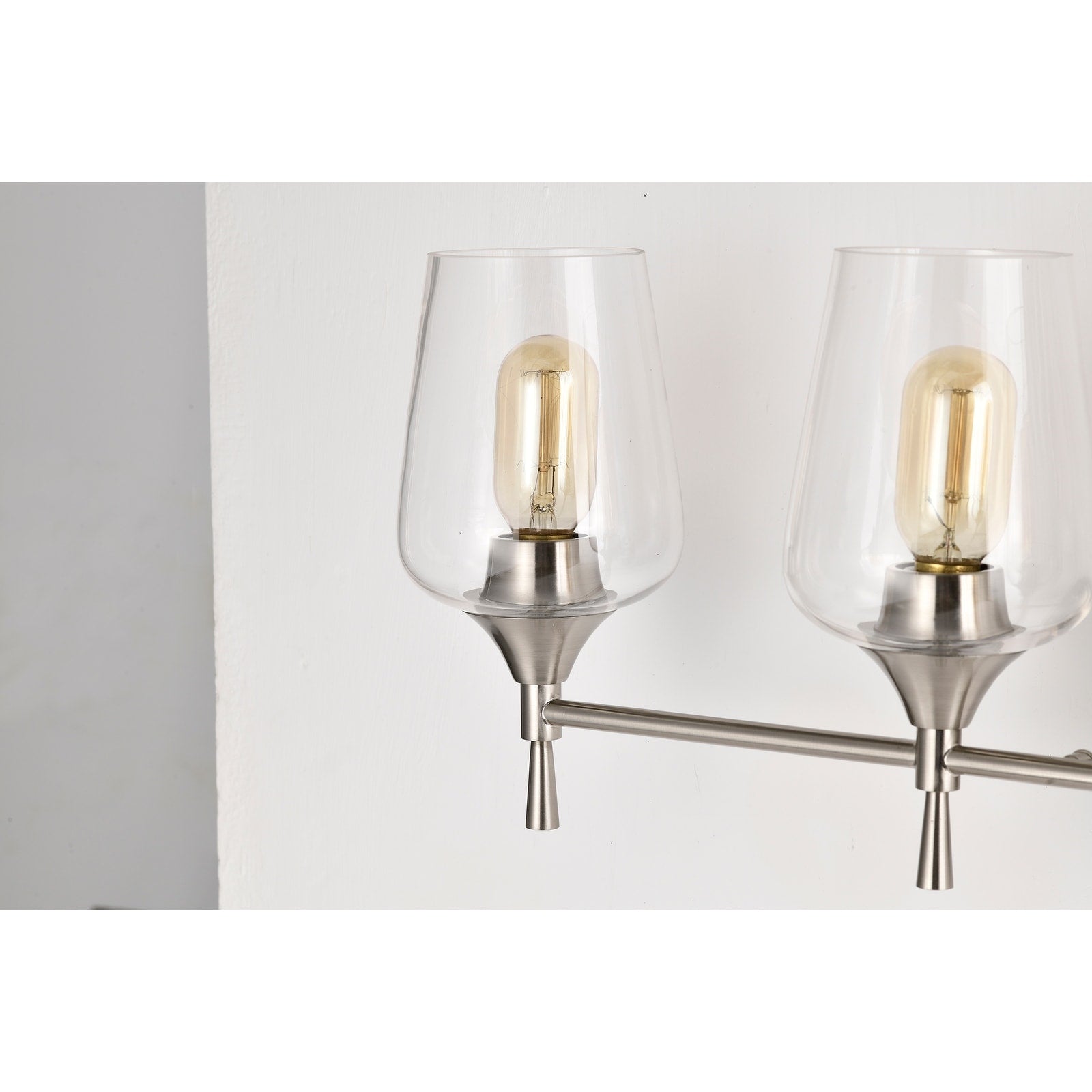 Applique de vanité moderne à 4 lumières en nickel brossé avec abat-jour en verre transparent - Nickel brossé