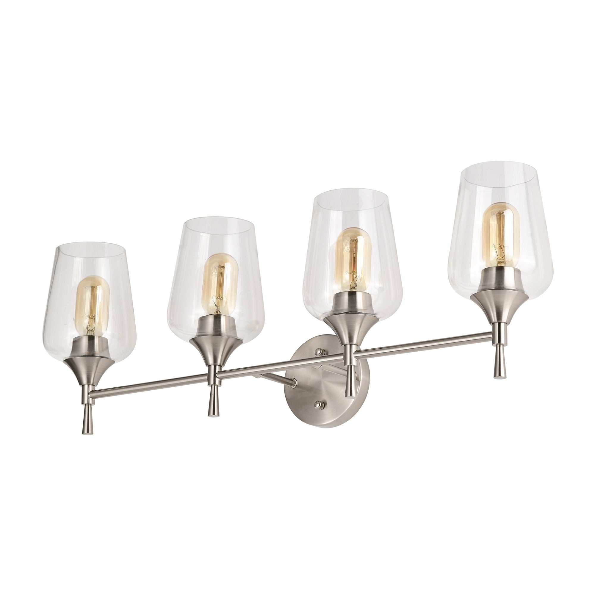 Applique de vanité moderne à 4 lumières en nickel brossé avec abat-jour en verre transparent - Nickel brossé