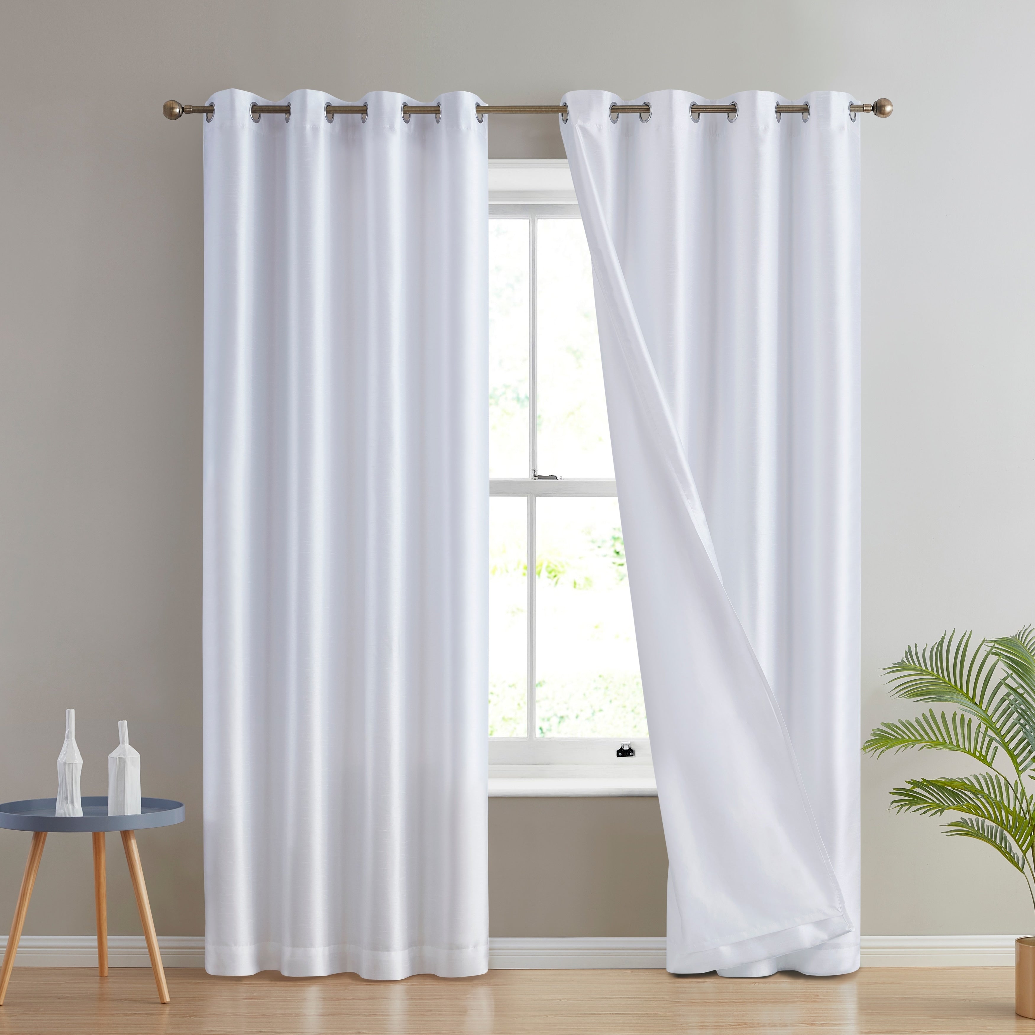 HLC.me Jefferson Rideau de fenêtre semi-transparent en imitation soie, filtrant la lumière, doublé, à œillets, pour chambre à coucher, 2 panneaux