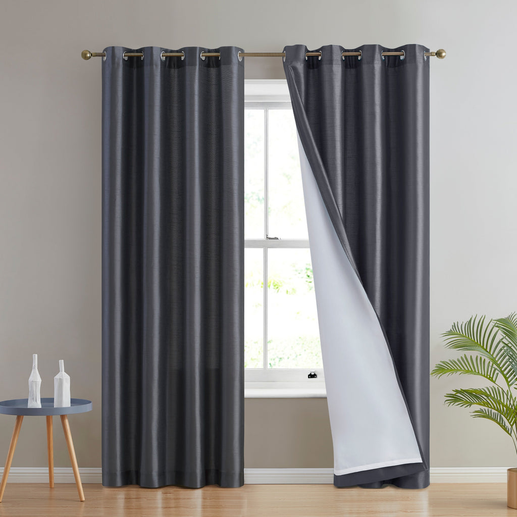 HLC.me Jefferson Rideau de fenêtre semi-transparent en imitation soie, filtrant la lumière, doublé, à œillets, pour chambre à coucher, 2 panneaux