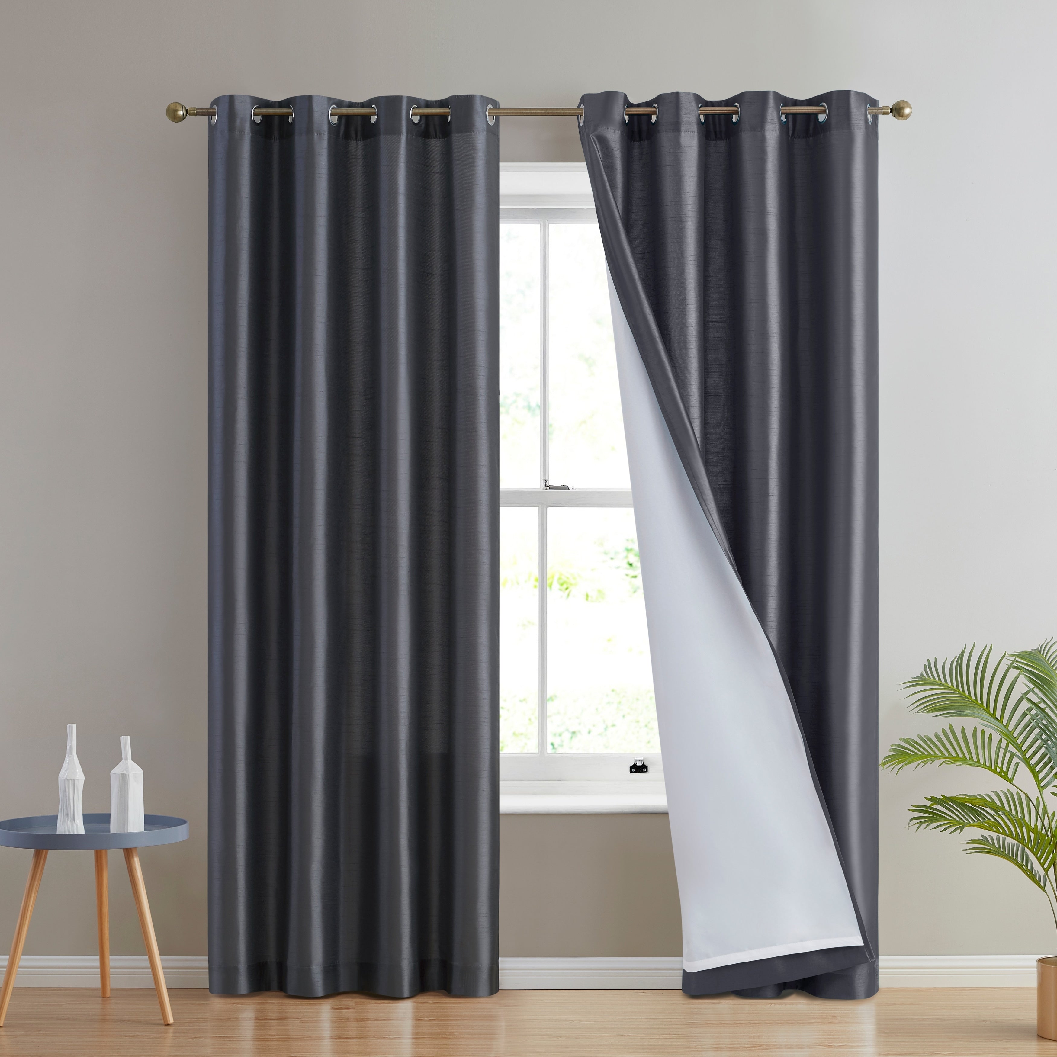 HLC.me Jefferson Rideau de fenêtre semi-transparent en imitation soie, filtrant la lumière, doublé, à œillets, pour chambre à coucher, 2 panneaux
