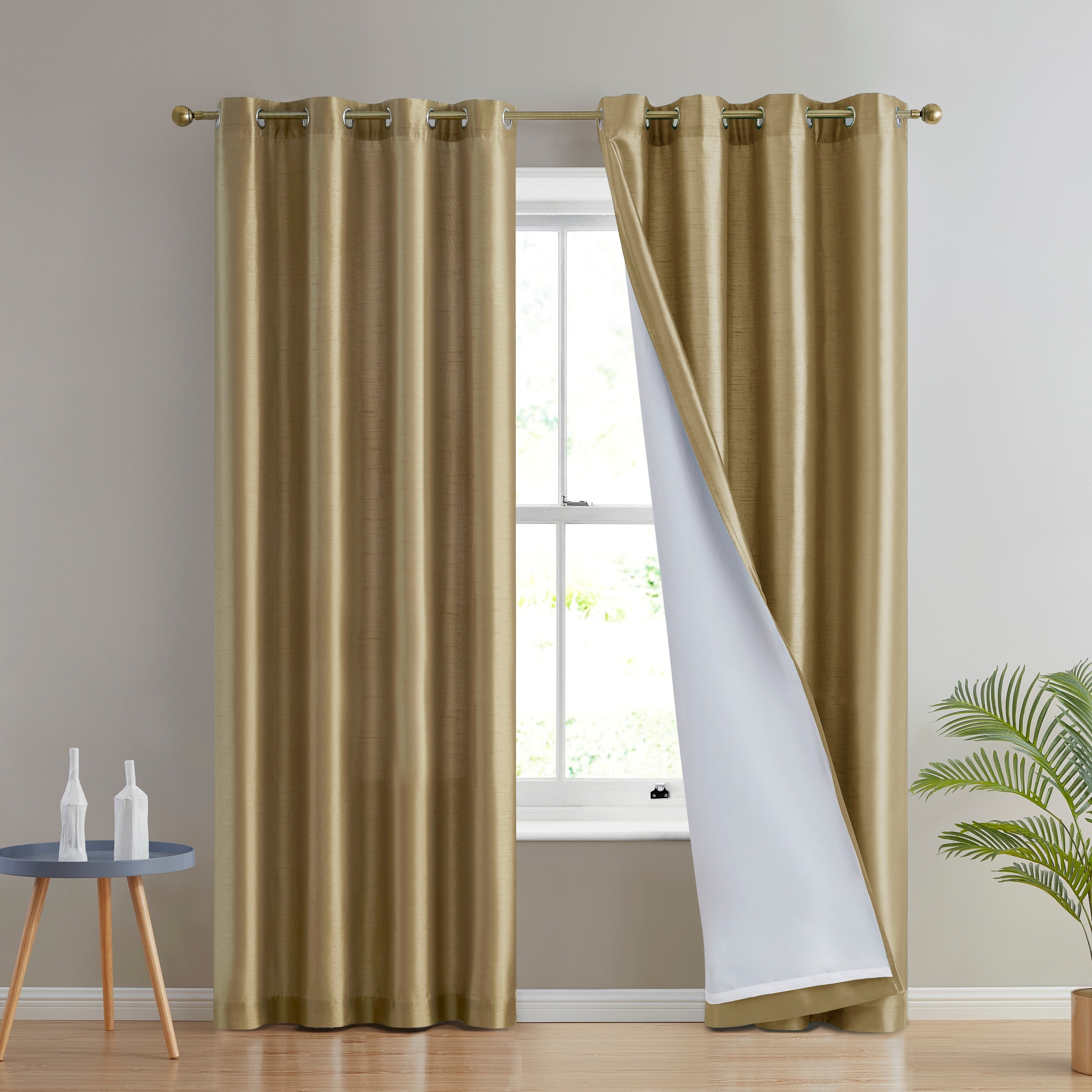 HLC.me Jefferson Rideau de fenêtre semi-transparent en imitation soie, filtrant la lumière, doublé, à œillets, pour chambre à coucher, 2 panneaux