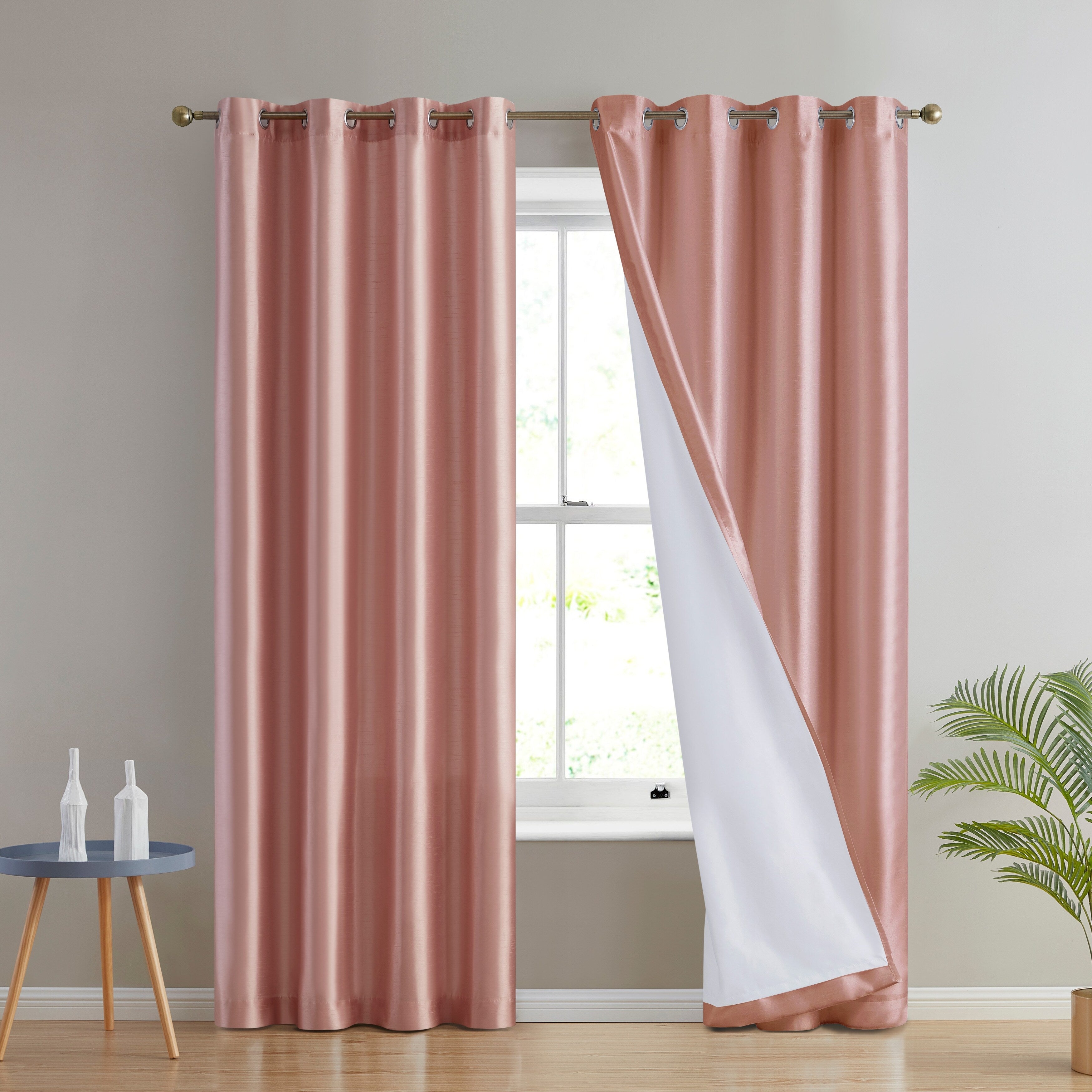 HLC.me Jefferson Rideau de fenêtre semi-transparent en imitation soie, filtrant la lumière, doublé, à œillets, pour chambre à coucher, 2 panneaux