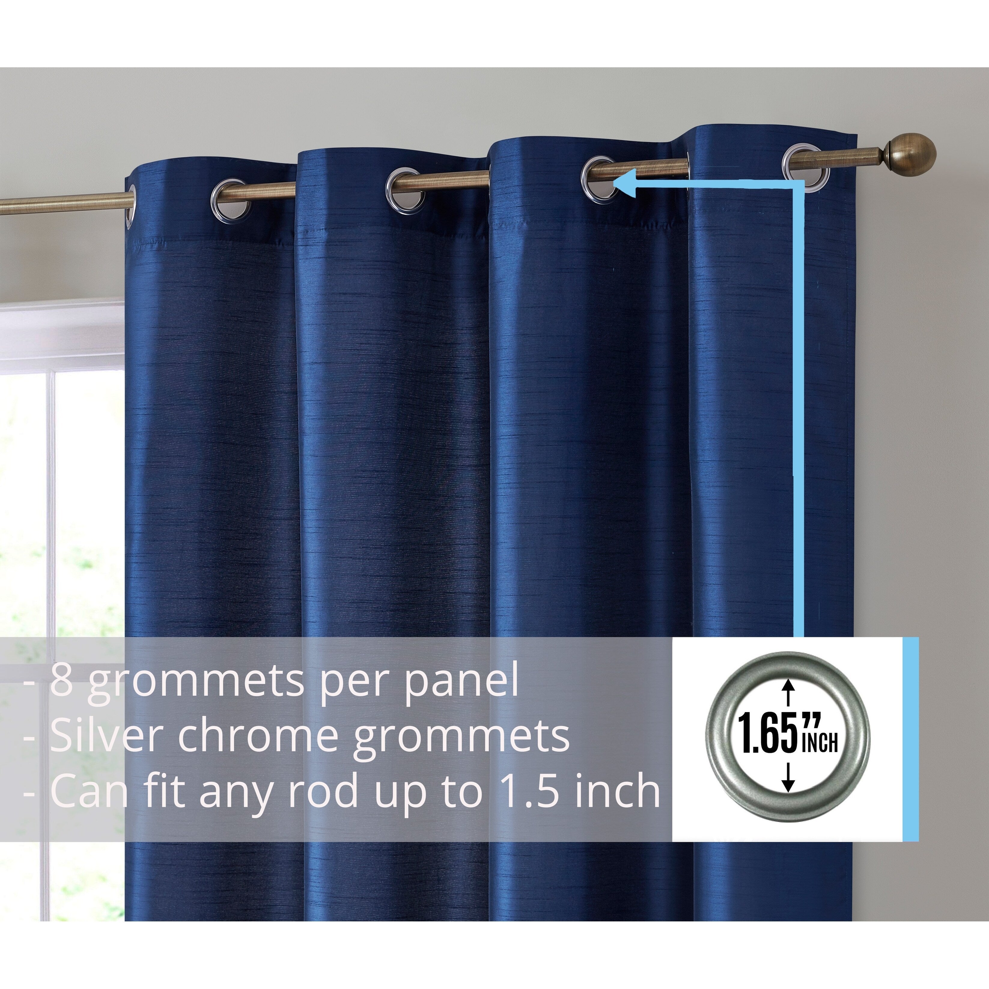 HLC.me Jefferson Rideau de fenêtre semi-transparent en imitation soie, filtrant la lumière, doublé, à œillets, pour chambre à coucher, 2 panneaux