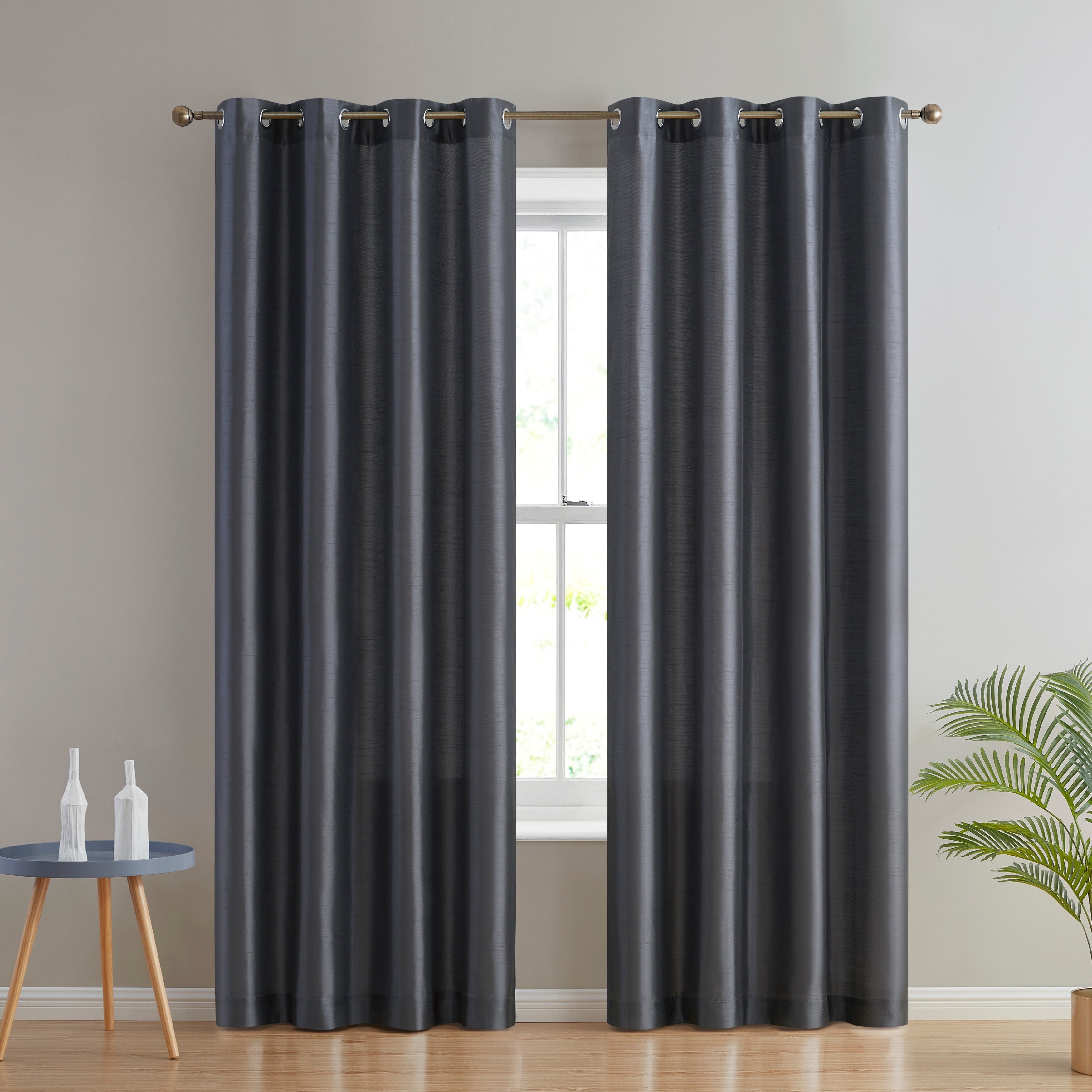 HLC.me Jefferson Rideau de fenêtre semi-transparent en imitation soie, filtrant la lumière, doublé, à œillets, pour chambre à coucher, 2 panneaux