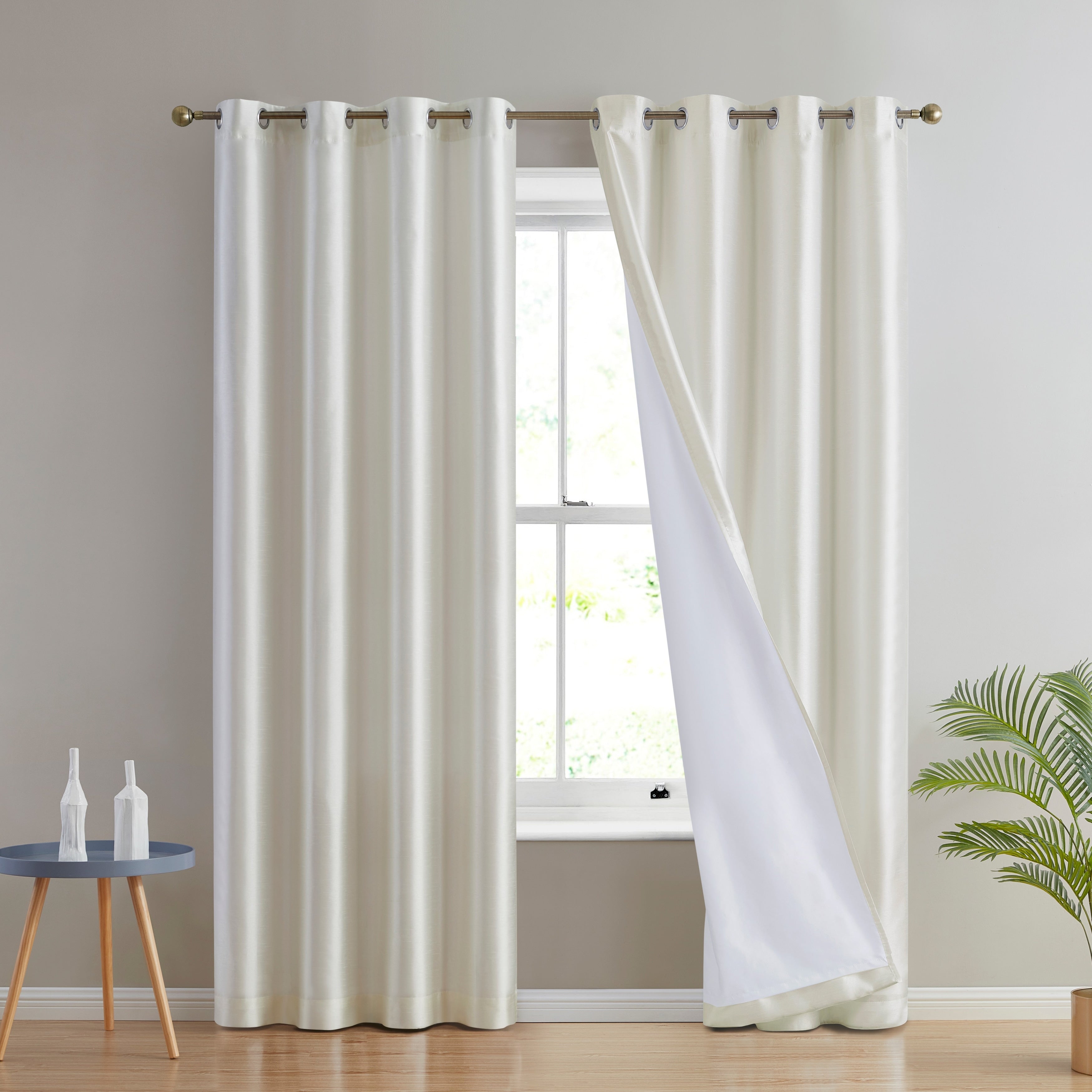 HLC.me Jefferson Rideau de fenêtre semi-transparent en imitation soie, filtrant la lumière, doublé, à œillets, pour chambre à coucher, 2 panneaux