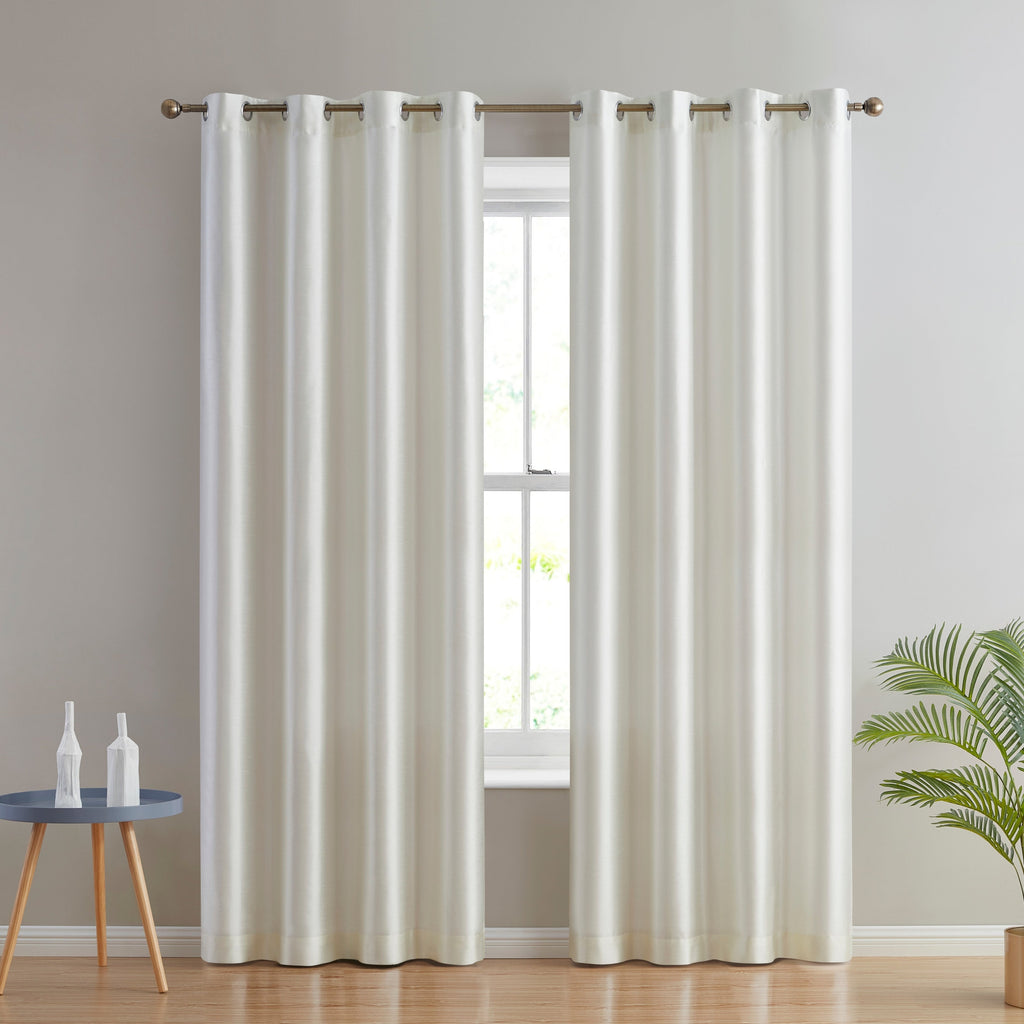 HLC.me Jefferson Rideau de fenêtre semi-transparent en imitation soie, filtrant la lumière, doublé, à œillets, pour chambre à coucher, 2 panneaux