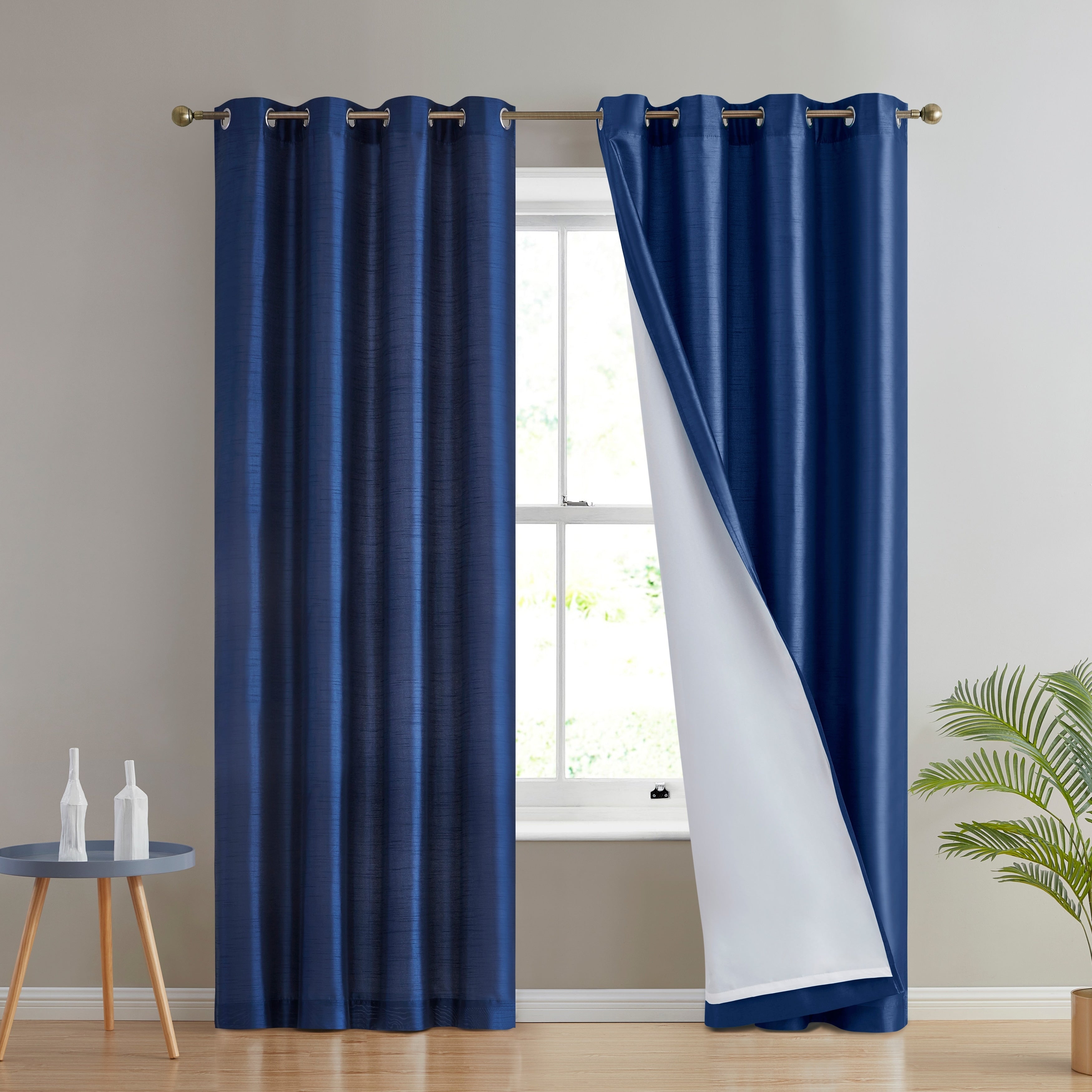 HLC.me Jefferson Rideau de fenêtre semi-transparent en imitation soie, filtrant la lumière, doublé, à œillets, pour chambre à coucher, 2 panneaux