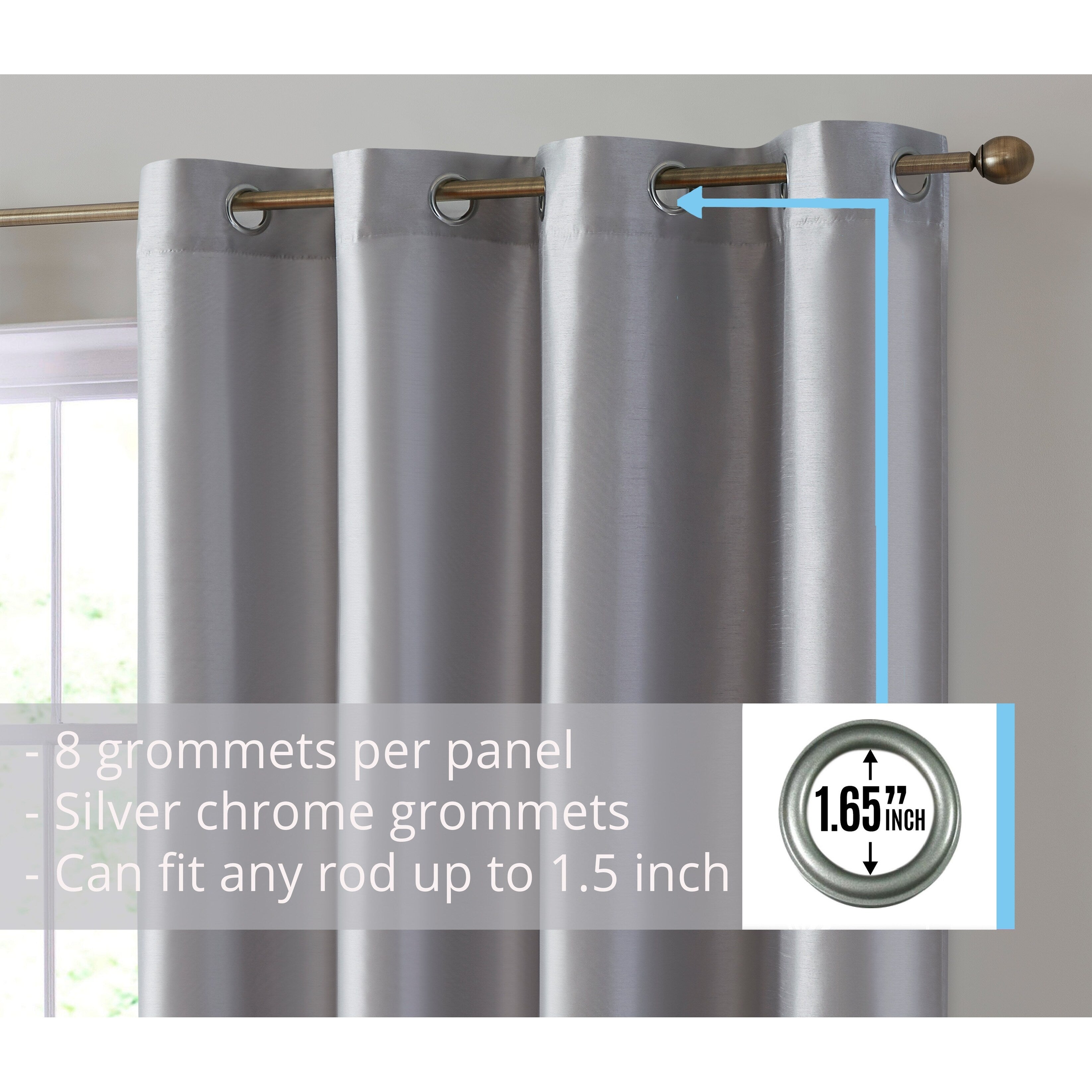 HLC.me Jefferson Rideau de fenêtre semi-transparent en imitation soie, filtrant la lumière, doublé, à œillets, pour chambre à coucher, 2 panneaux