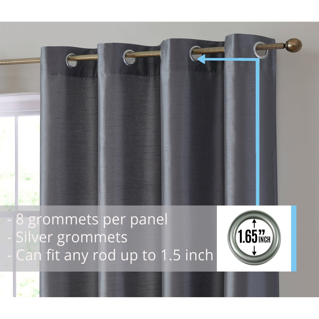 HLC.me Jefferson Rideau de fenêtre semi-transparent en imitation soie, filtrant la lumière, doublé, à œillets, pour chambre à coucher, 2 panneaux