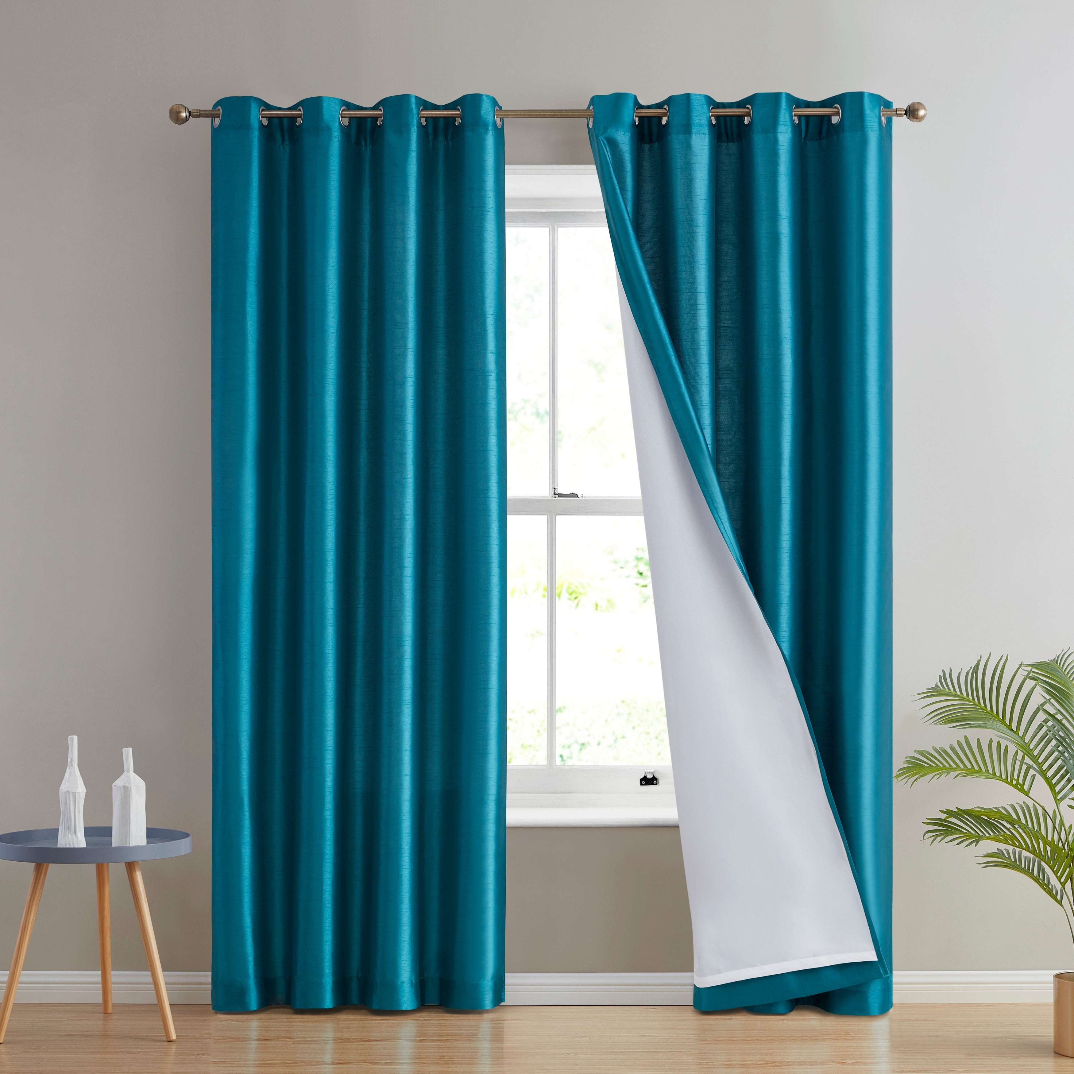 HLC.me Jefferson Rideau de fenêtre semi-transparent en imitation soie, filtrant la lumière, doublé, à œillets, pour chambre à coucher, 2 panneaux