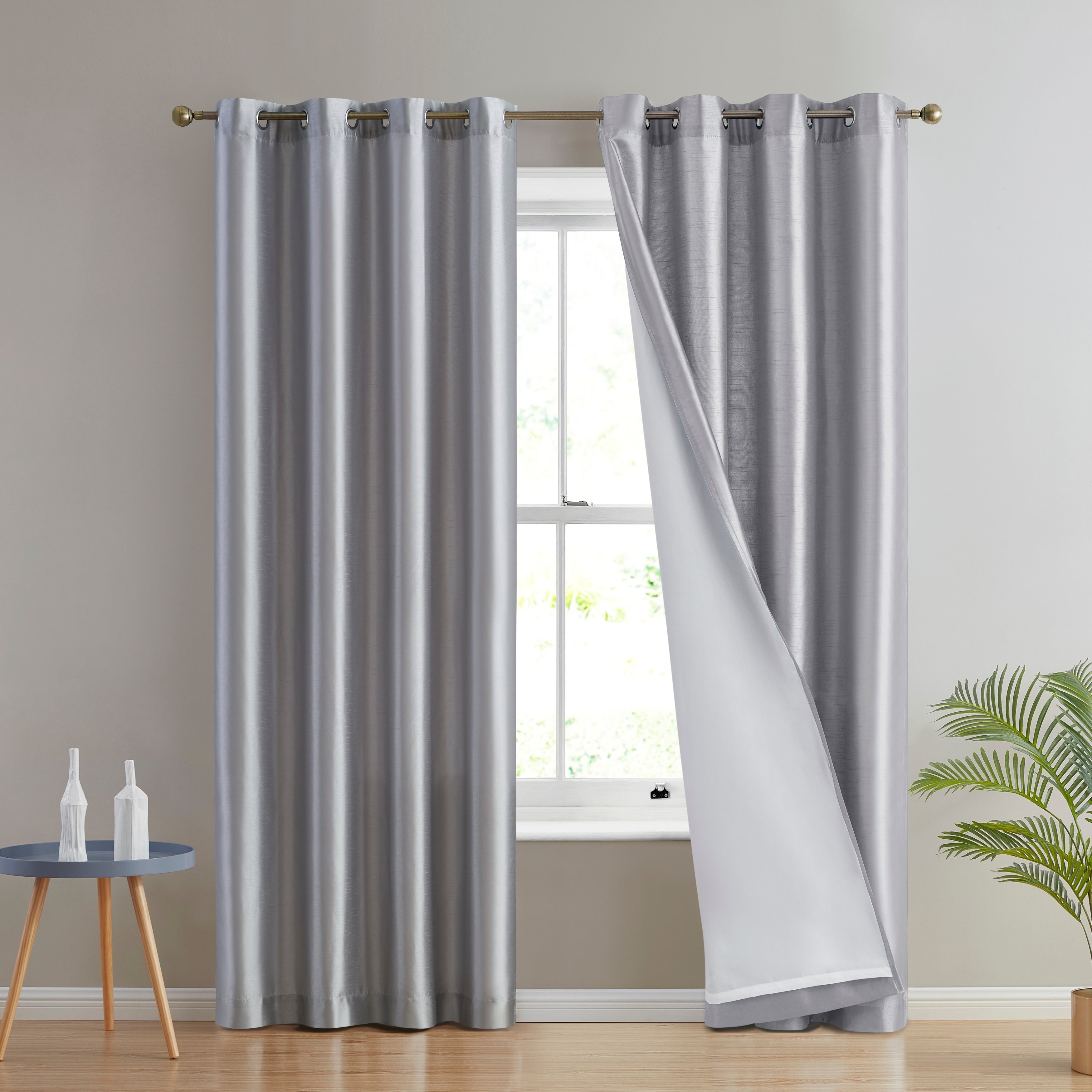 HLC.me Jefferson Rideau de fenêtre semi-transparent en imitation soie, filtrant la lumière, doublé, à œillets, pour chambre à coucher, 2 panneaux