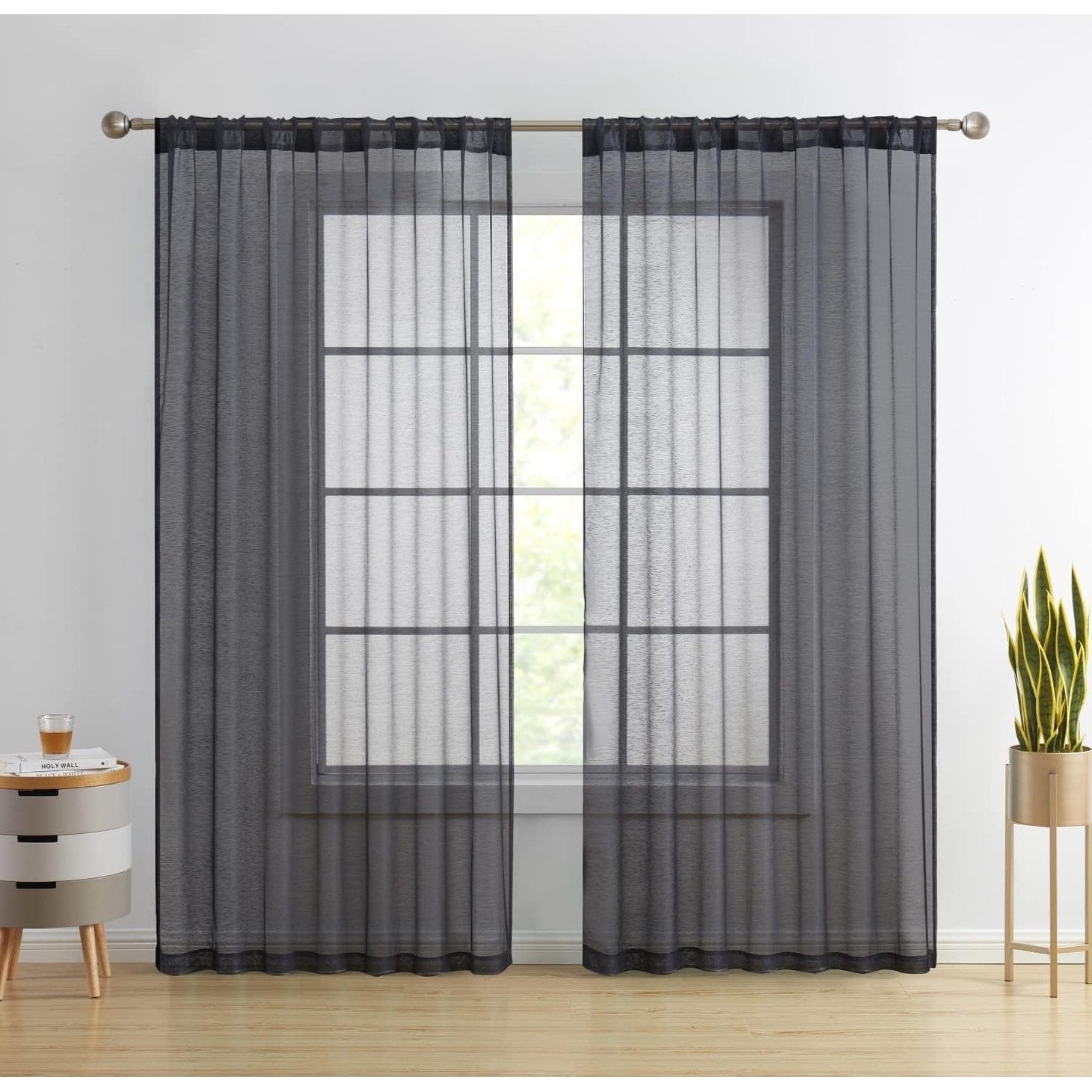 HLC.me Lauren Lot de 2 rideaux semi-transparents avec passe-tringle et languette arrière