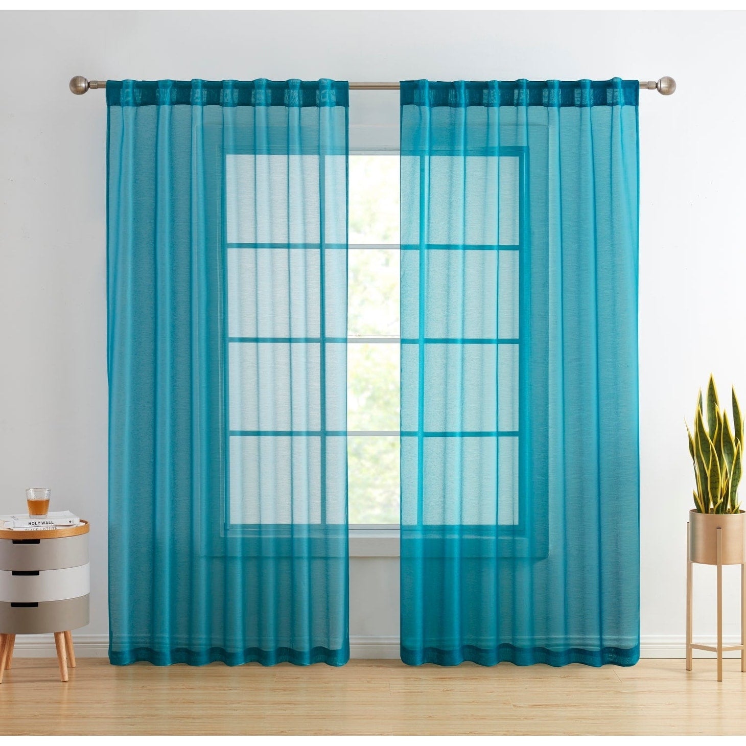 HLC.me Lauren Lot de 2 rideaux semi-transparents avec passe-tringle et languette arrière