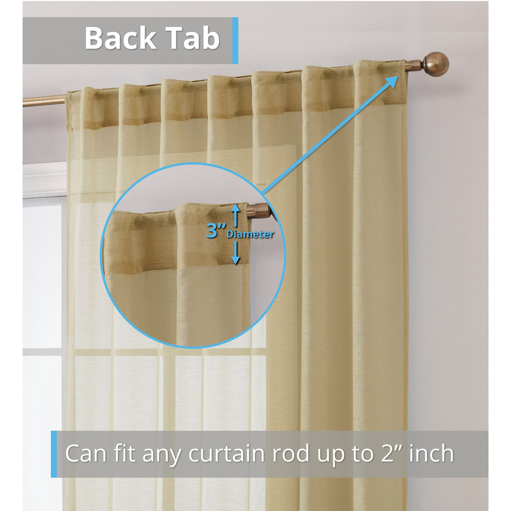 HLC.me Lauren Lot de 2 rideaux semi-transparents avec passe-tringle et languette arrière