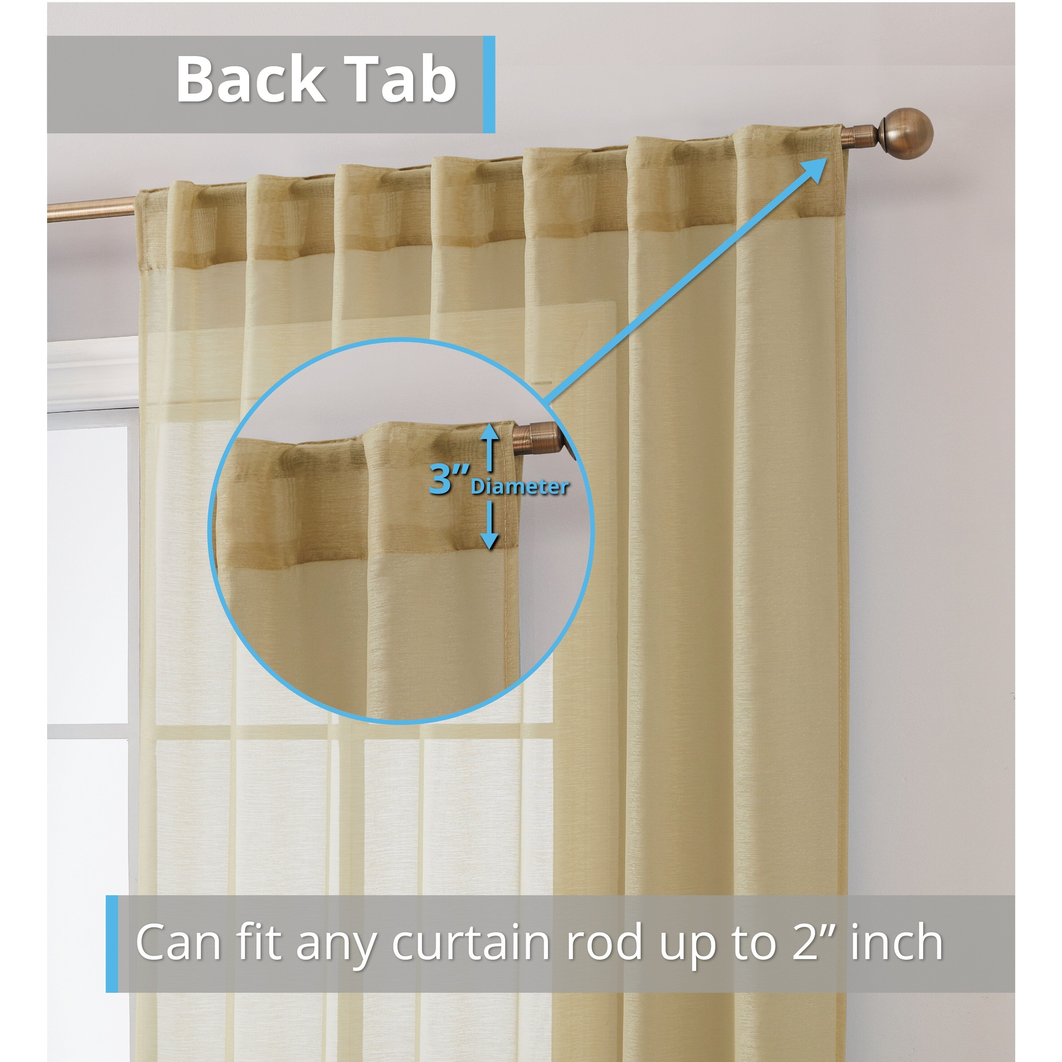 HLC.me Lauren Lot de 2 rideaux semi-transparents avec passe-tringle et languette arrière