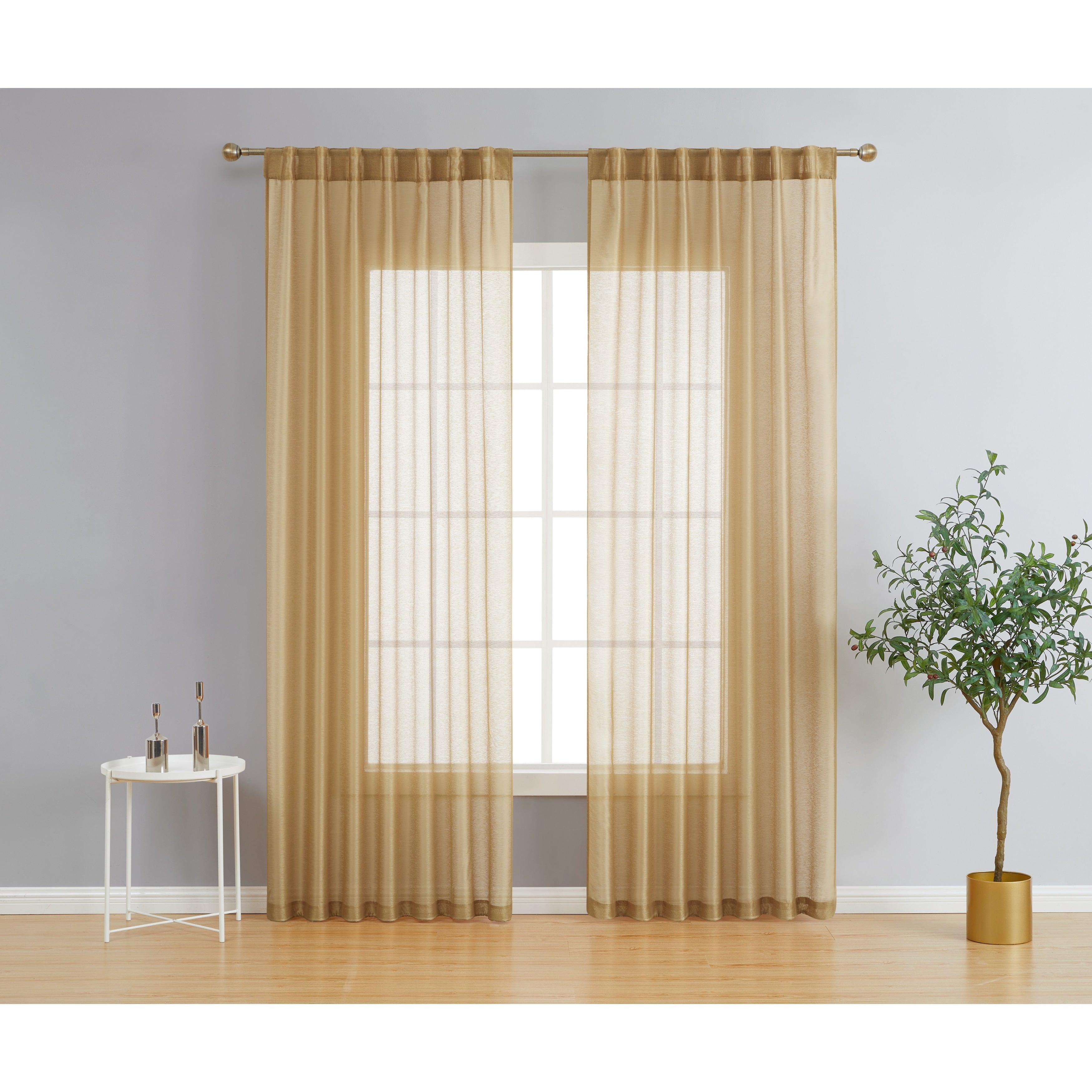 HLC.me Lauren Lot de 2 rideaux semi-transparents avec passe-tringle et languette arrière