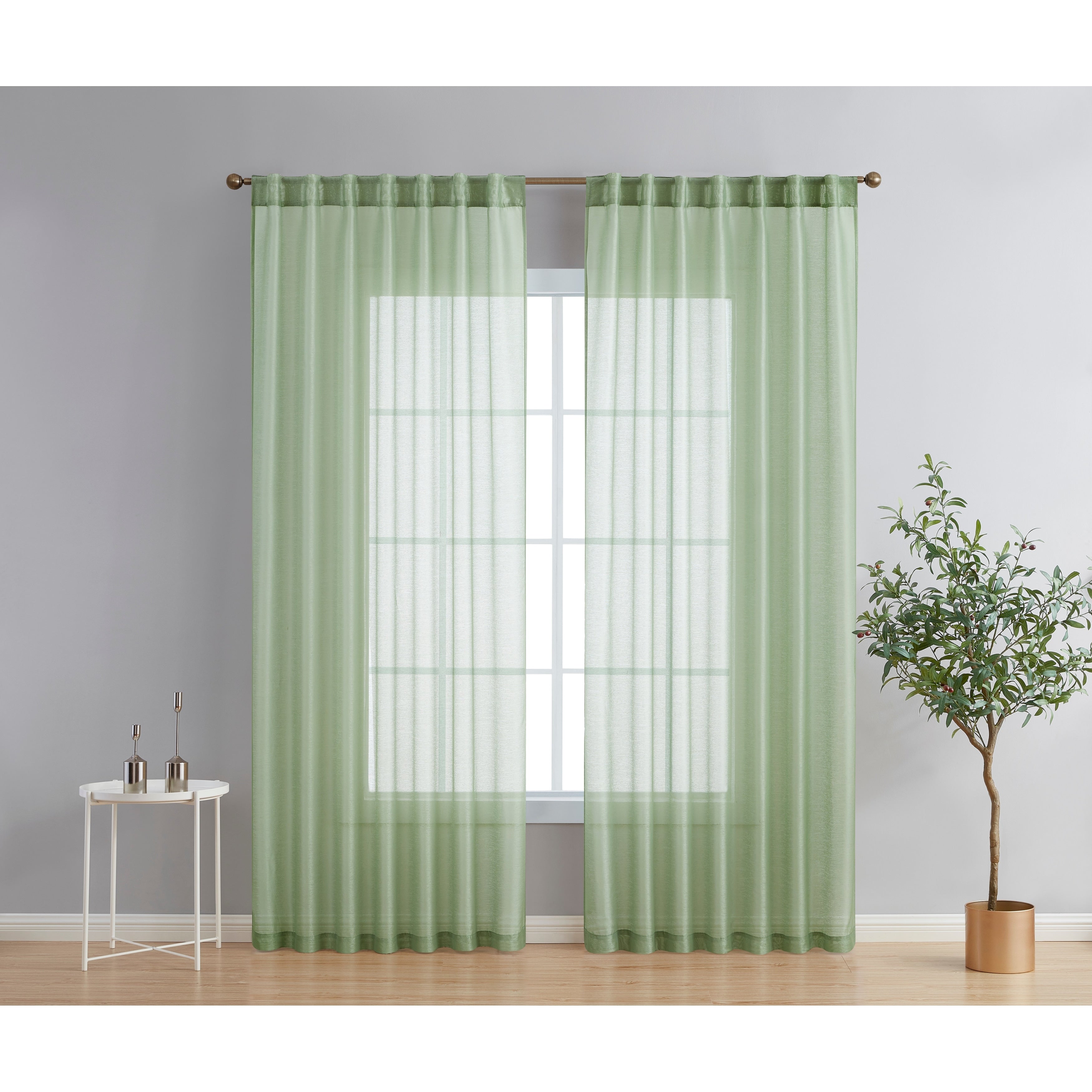 HLC.me Lauren Lot de 2 rideaux semi-transparents avec passe-tringle et languette arrière