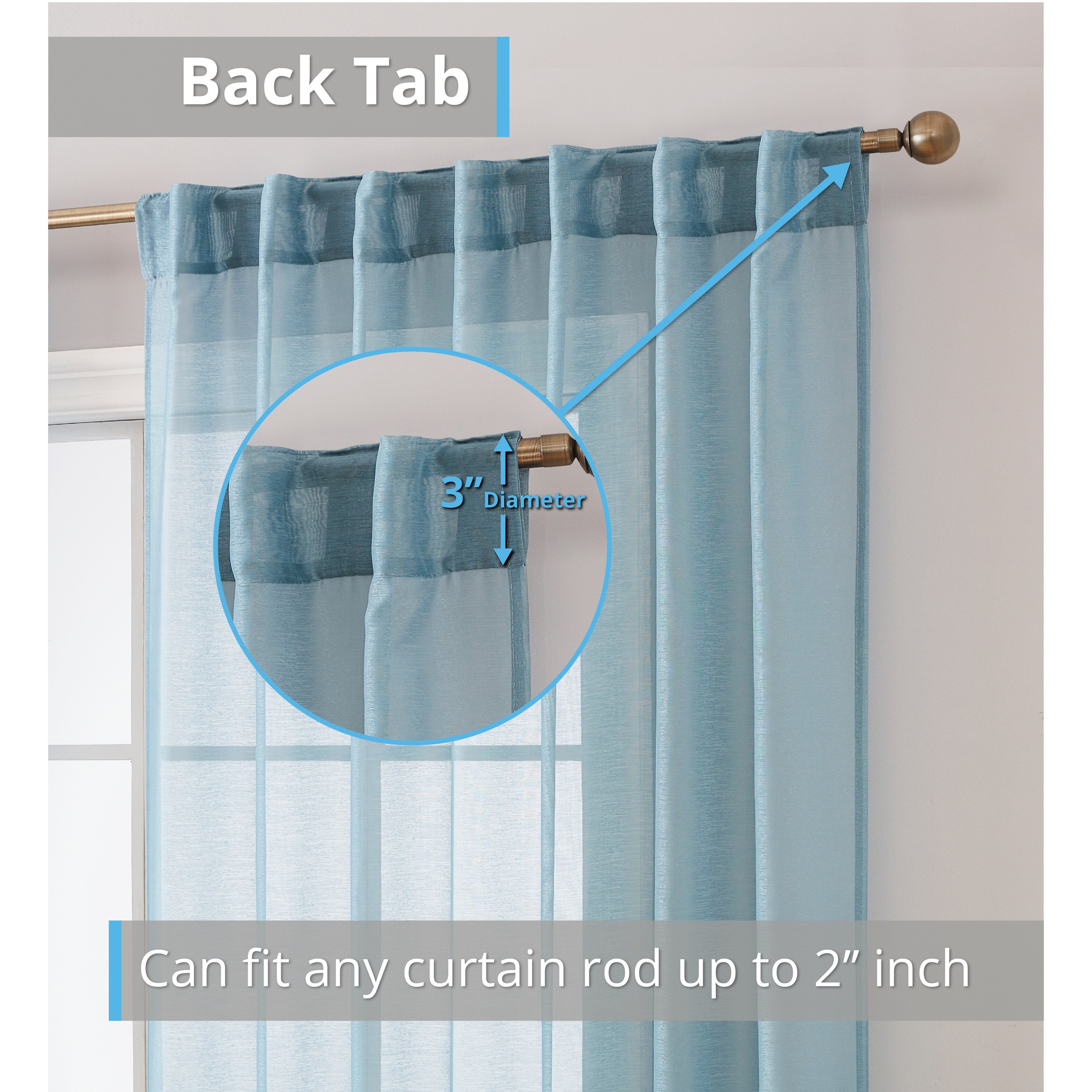 HLC.me Lauren Lot de 2 rideaux semi-transparents avec passe-tringle et languette arrière