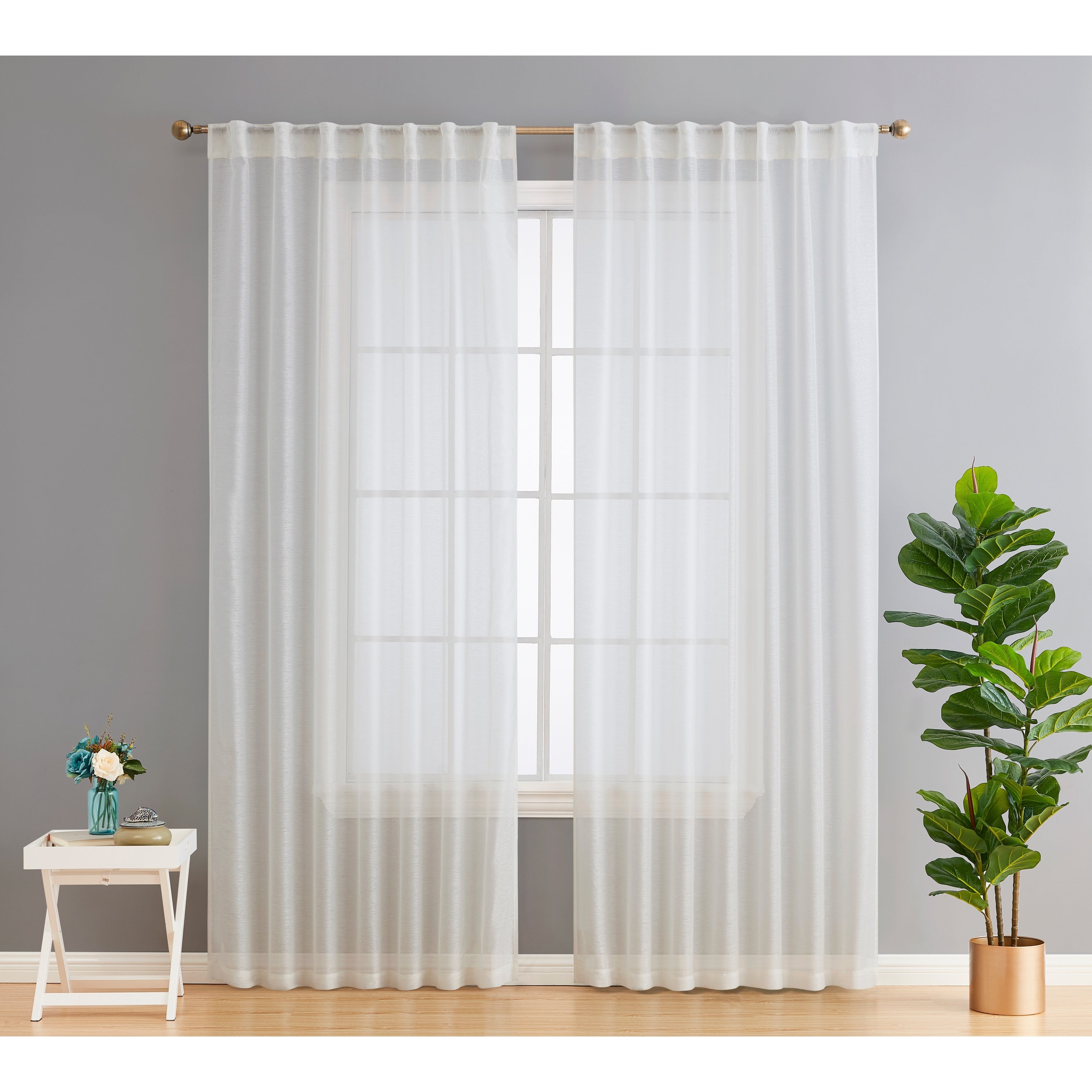 HLC.me Lauren Lot de 2 rideaux semi-transparents avec passe-tringle et languette arrière