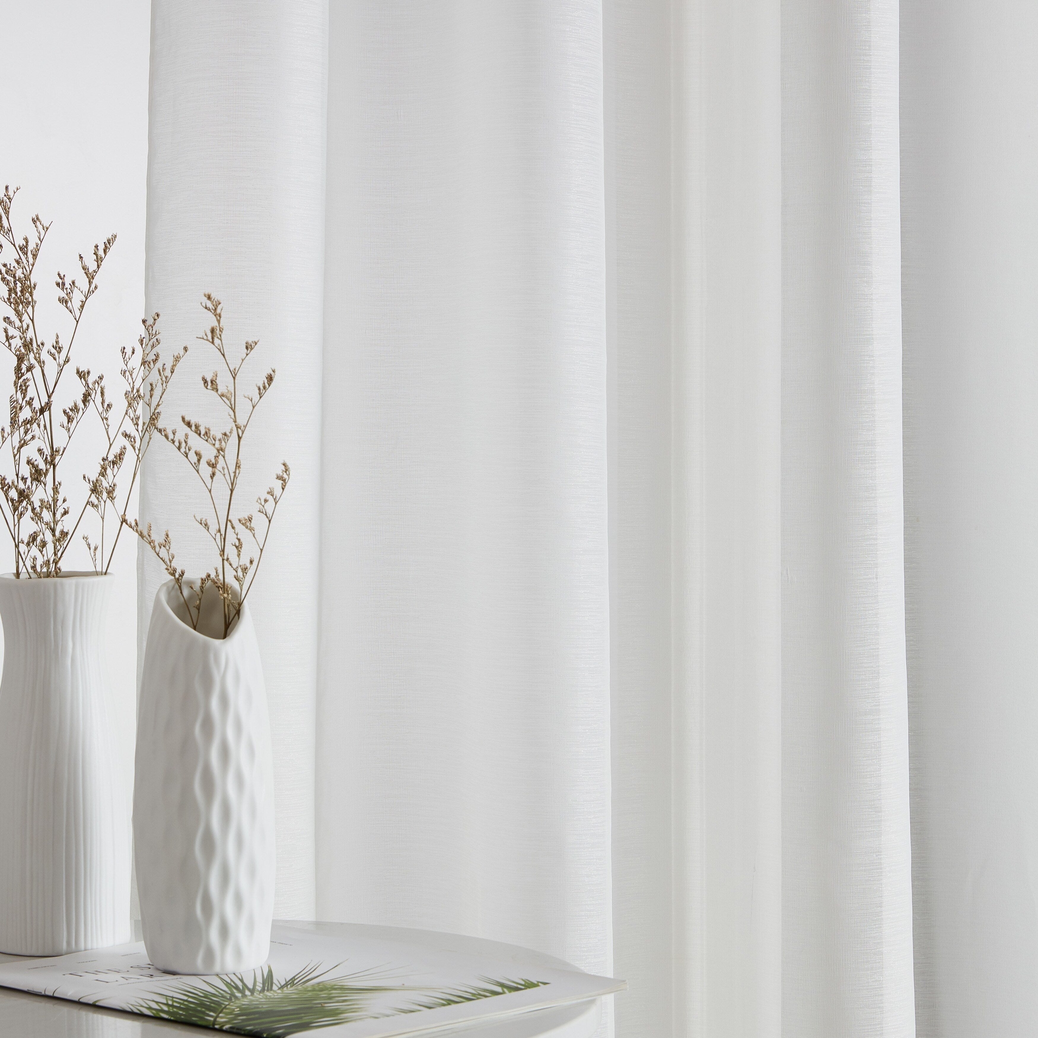 HLC.me Lauren Lot de 2 rideaux semi-transparents avec passe-tringle et languette arrière
