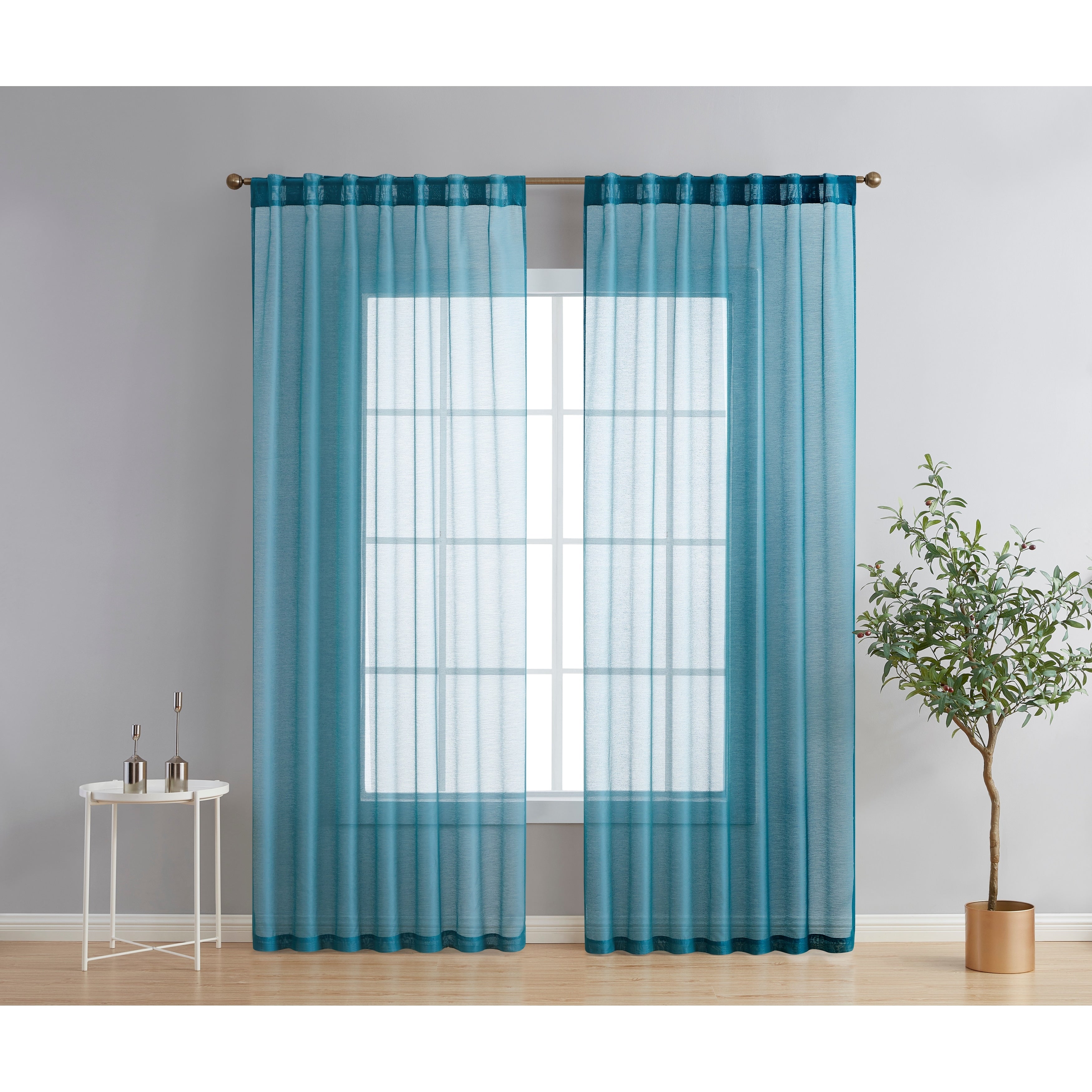 HLC.me Lauren Lot de 2 rideaux semi-transparents avec passe-tringle et languette arrière