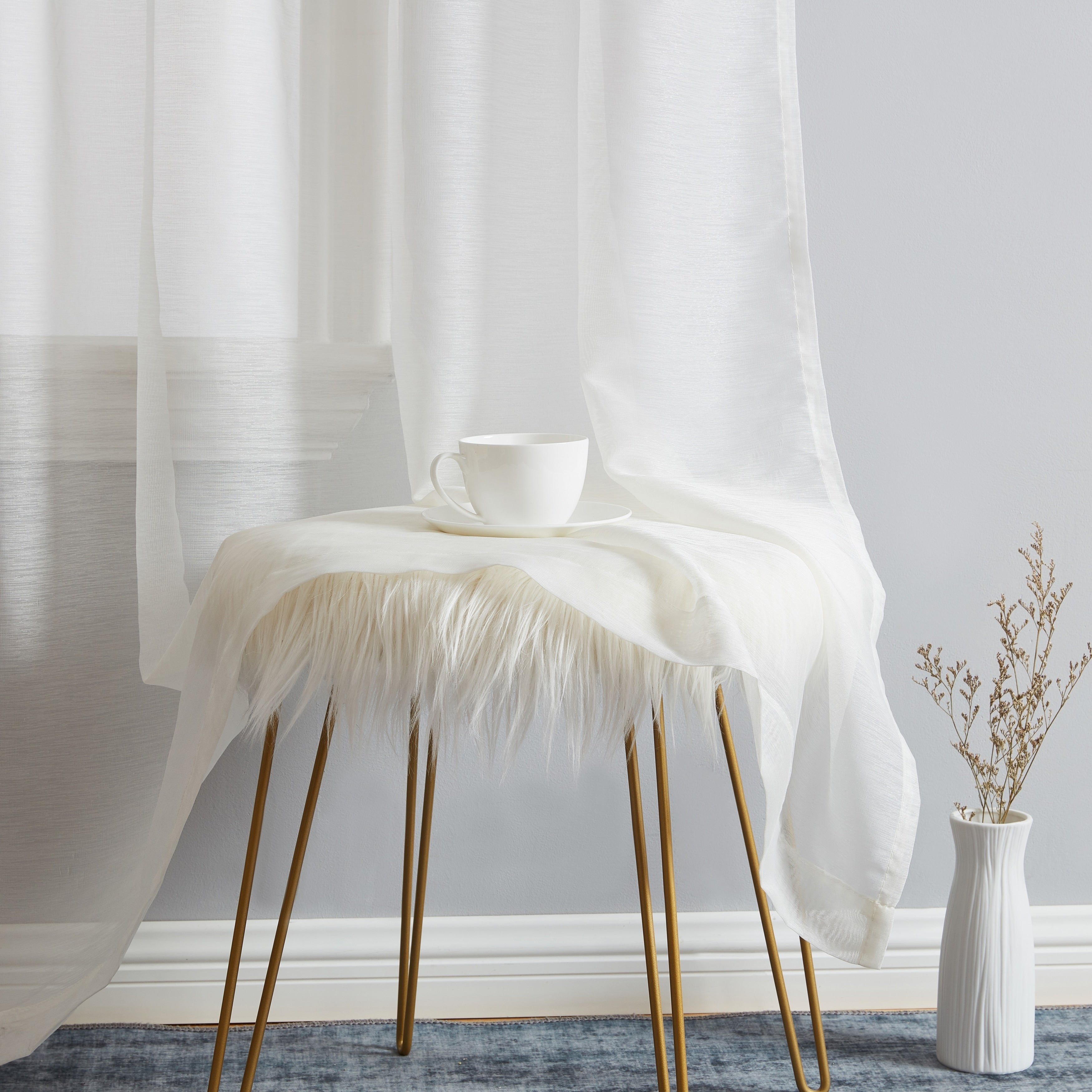 HLC.me Lauren Lot de 2 rideaux semi-transparents avec passe-tringle et languette arrière