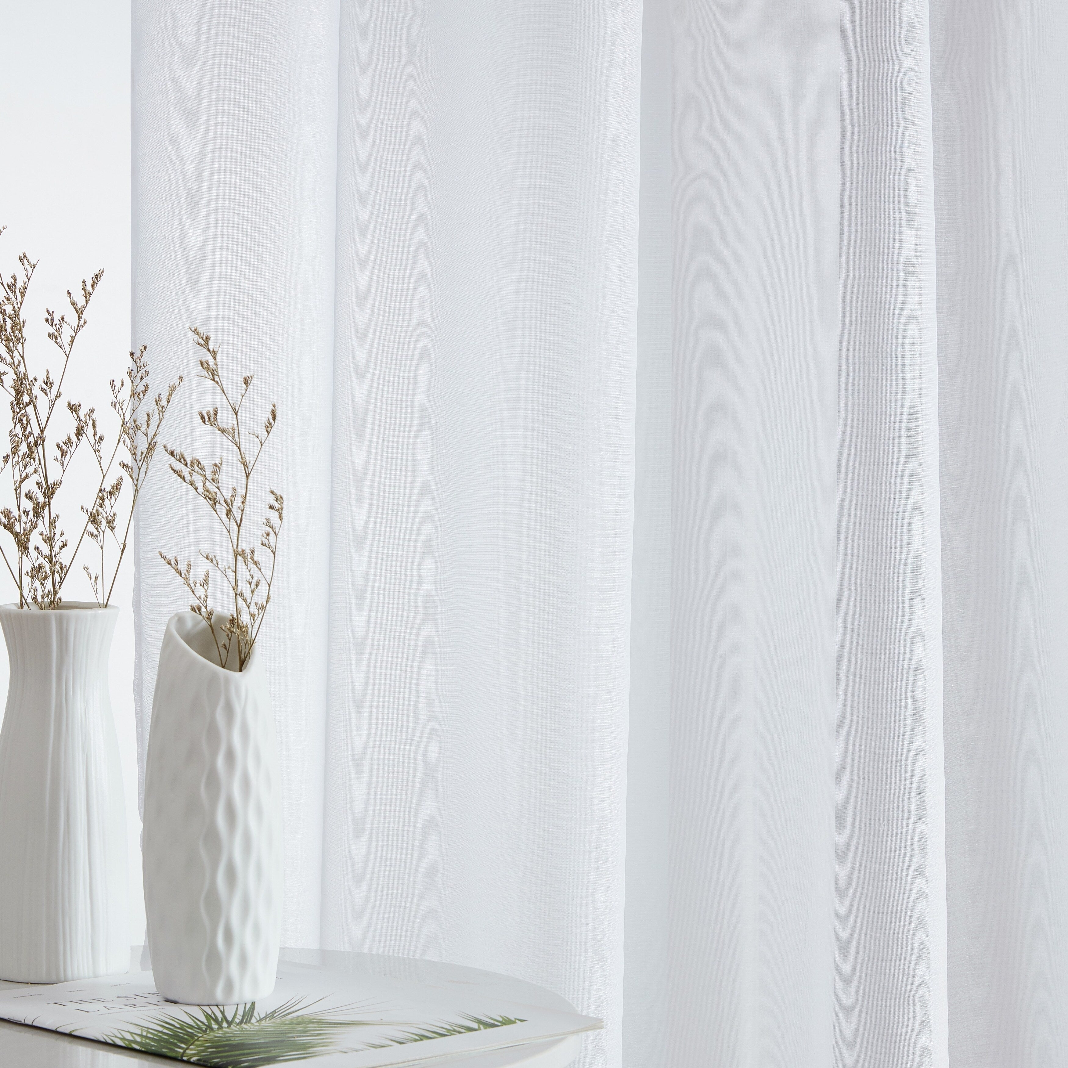 HLC.me Lauren Lot de 2 rideaux semi-transparents avec passe-tringle et languette arrière