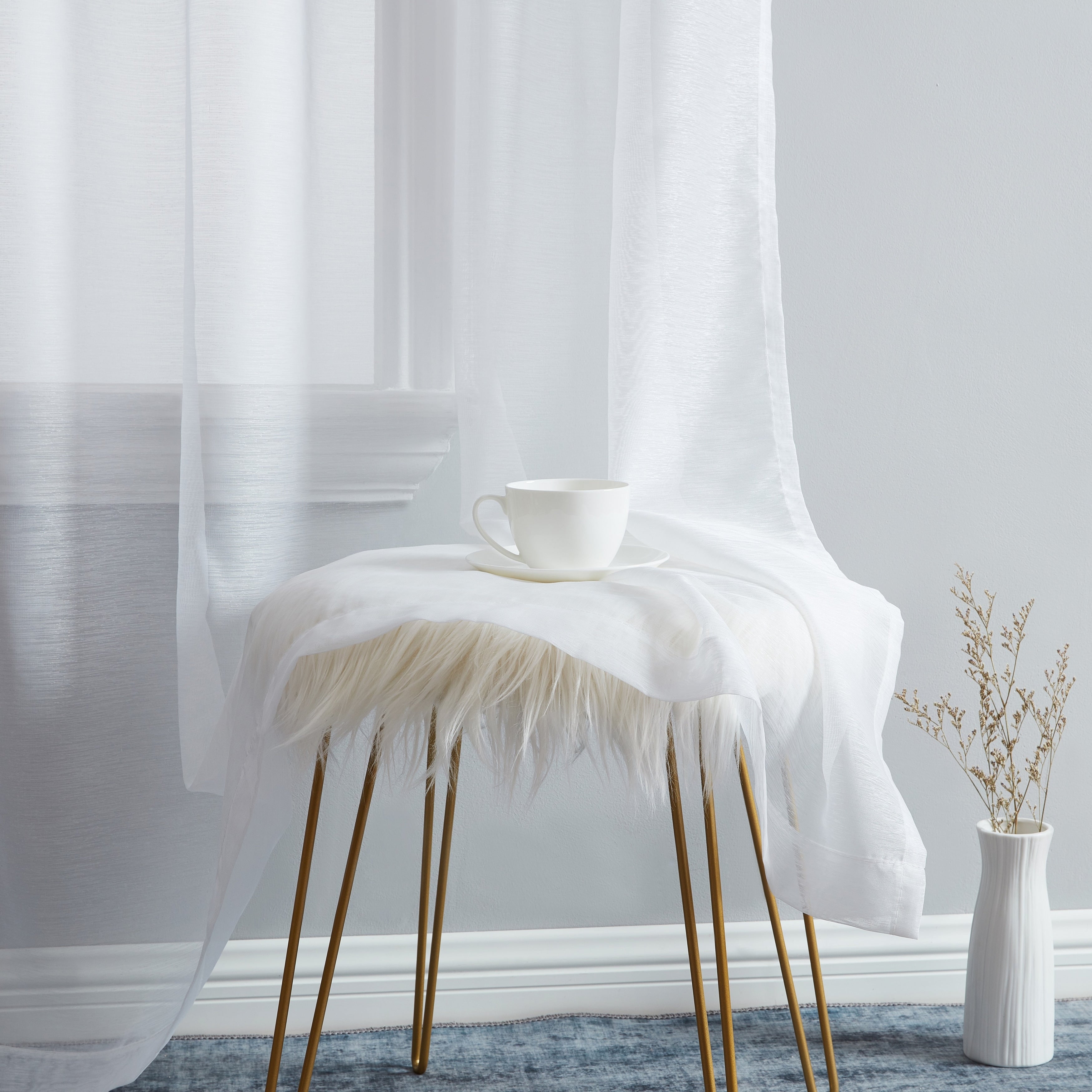 HLC.me Lauren Lot de 2 rideaux semi-transparents avec passe-tringle et languette arrière