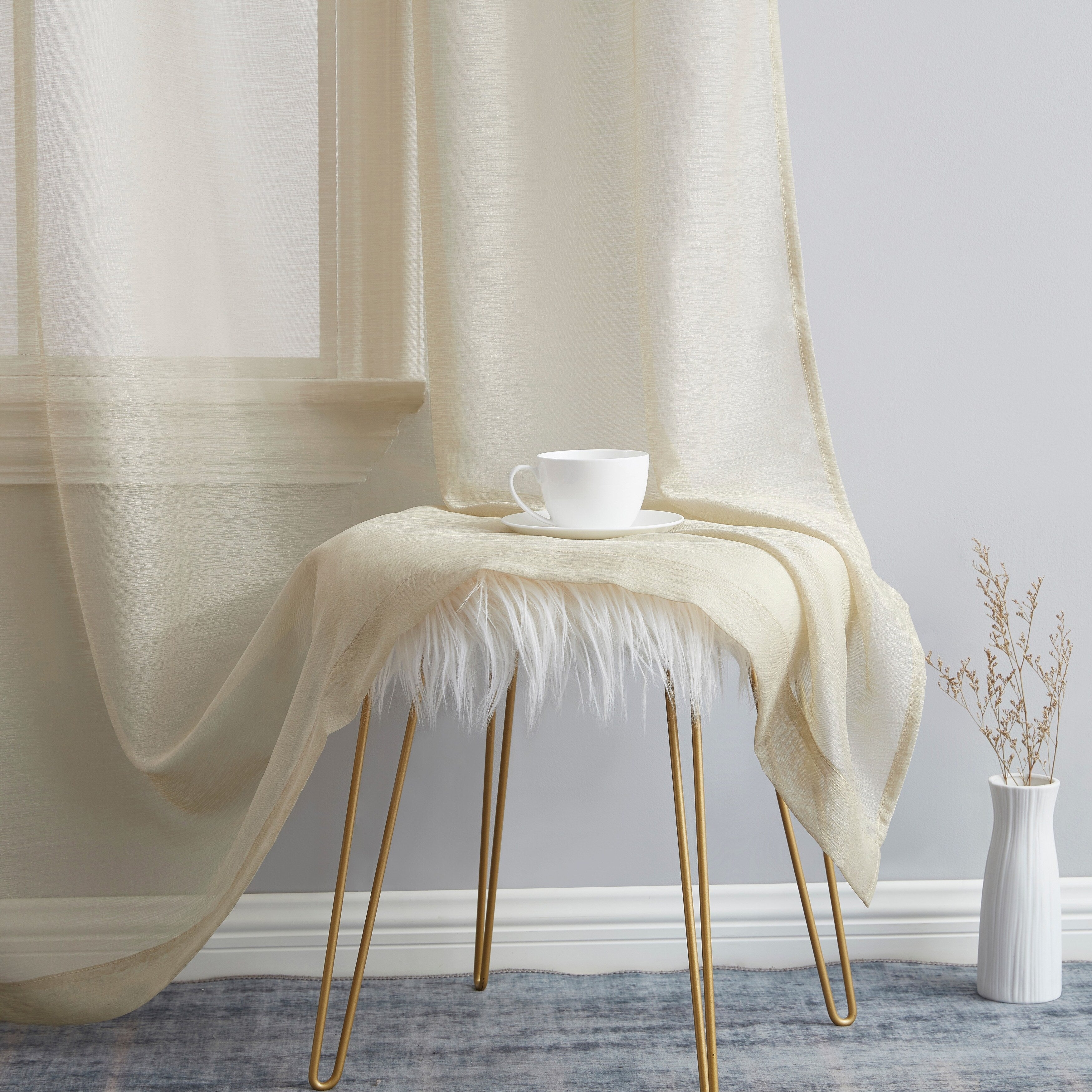HLC.me Lauren Lot de 2 rideaux semi-transparents avec passe-tringle et languette arrière