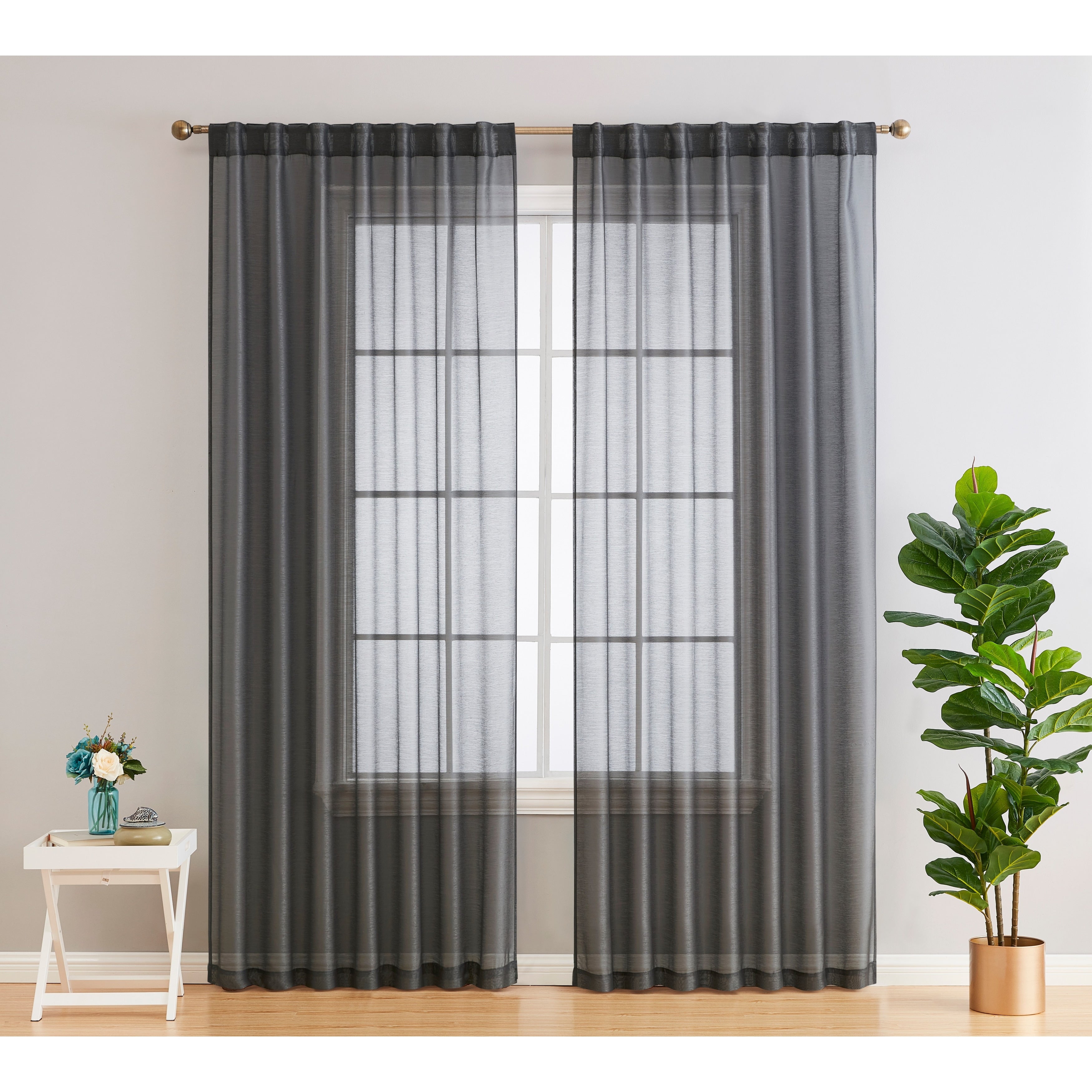 HLC.me Lauren Lot de 2 rideaux semi-transparents avec passe-tringle et languette arrière