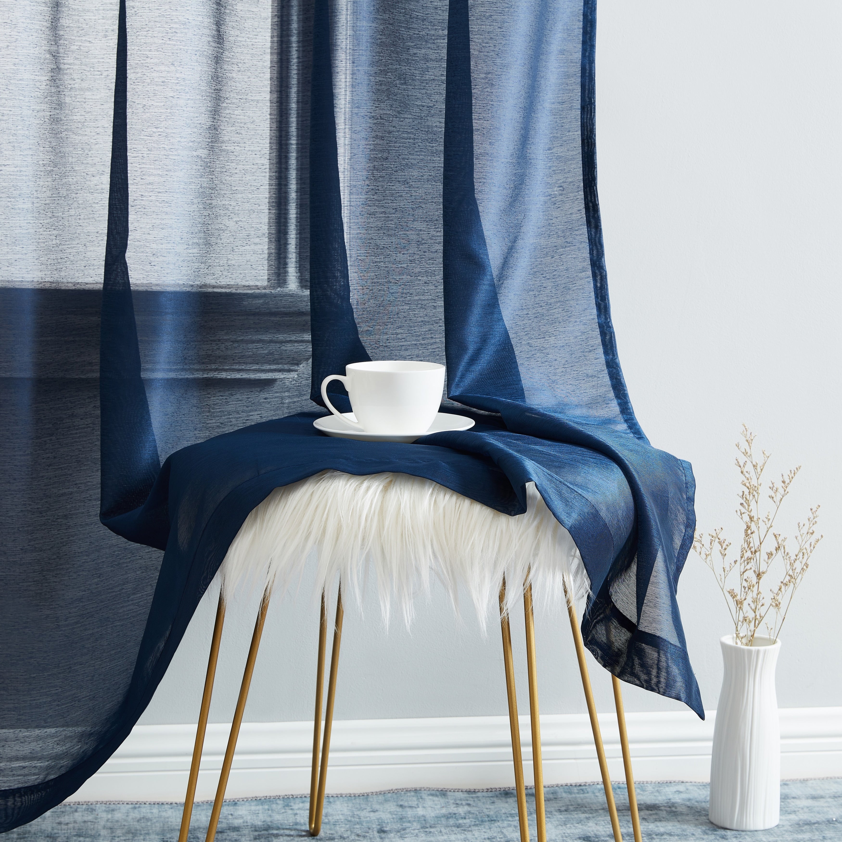 HLC.me Lauren Lot de 2 rideaux semi-transparents avec passe-tringle et languette arrière