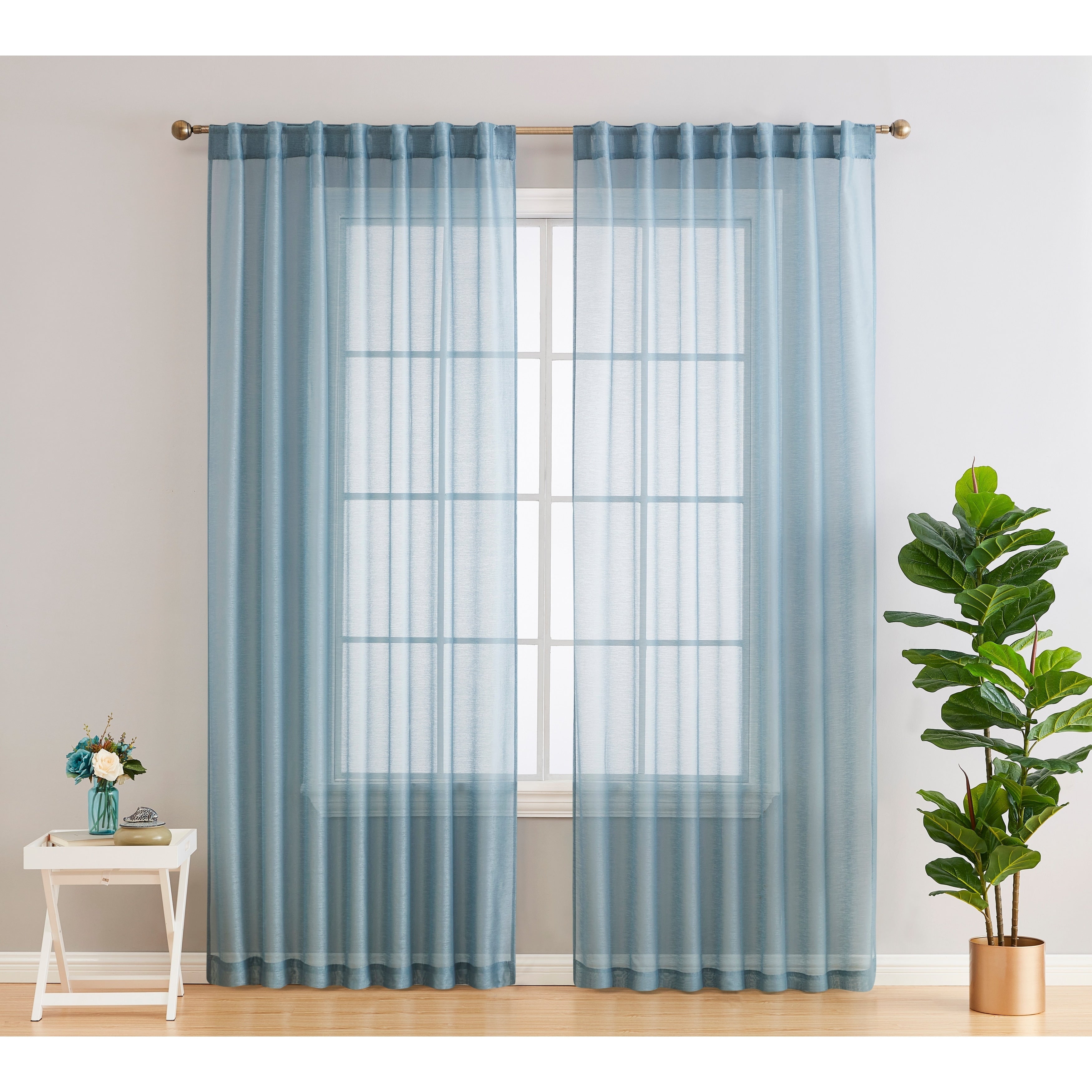 HLC.me Lauren Lot de 2 rideaux semi-transparents avec passe-tringle et languette arrière