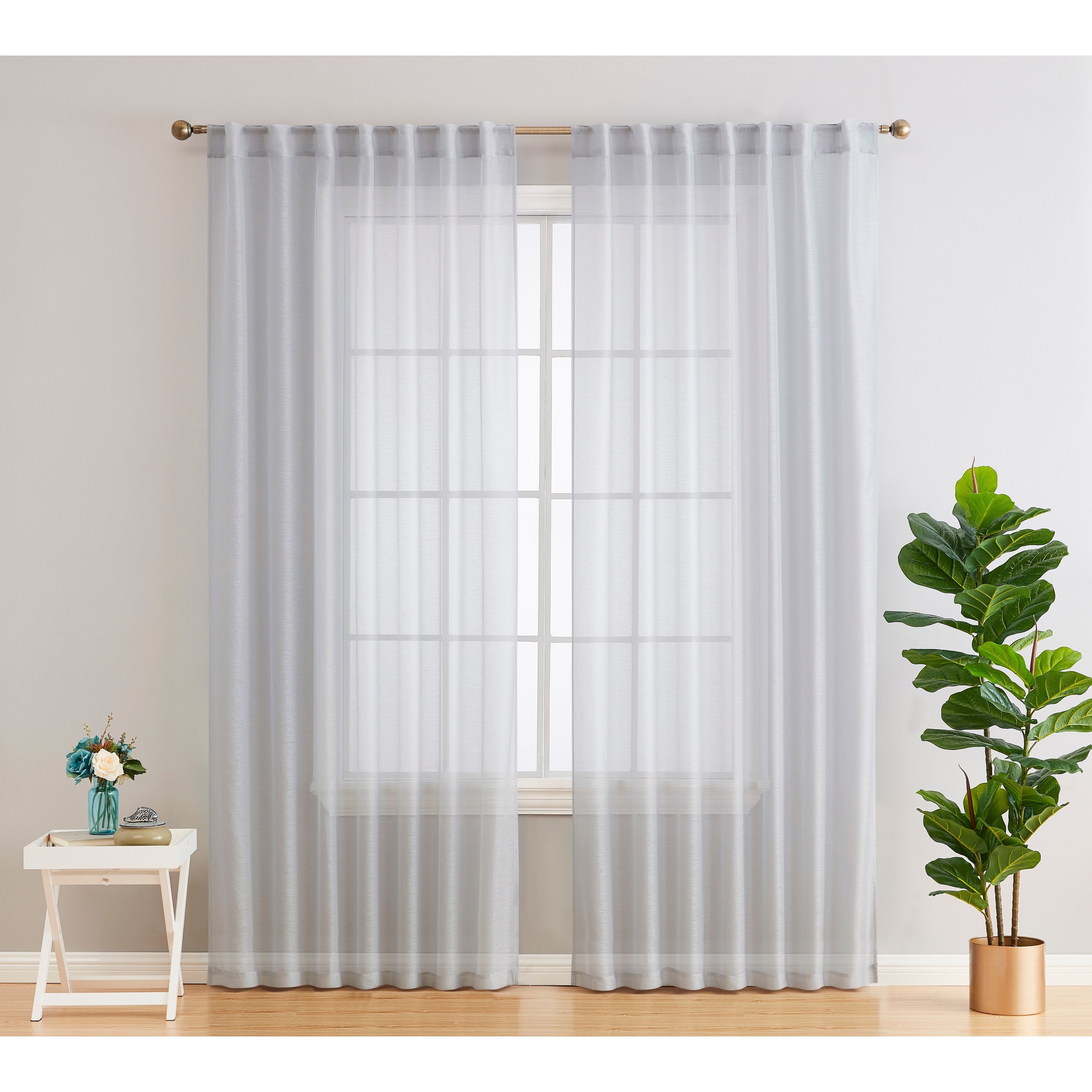 HLC.me Lauren Lot de 2 rideaux semi-transparents avec passe-tringle et languette arrière