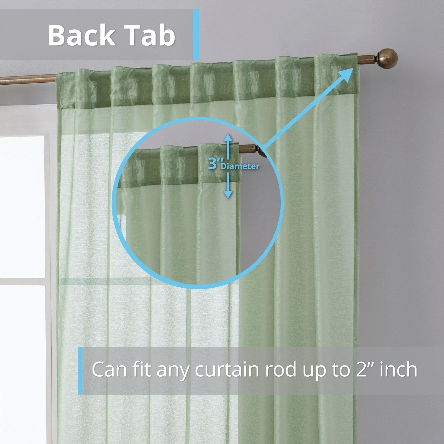 HLC.me Lauren Lot de 2 rideaux semi-transparents avec passe-tringle et languette arrière