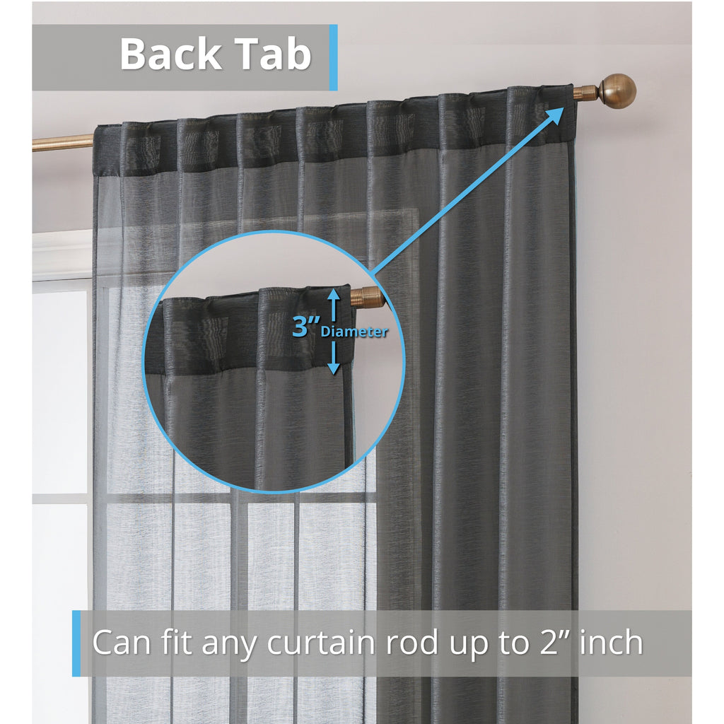 HLC.me Lauren Lot de 2 rideaux semi-transparents avec passe-tringle et languette arrière