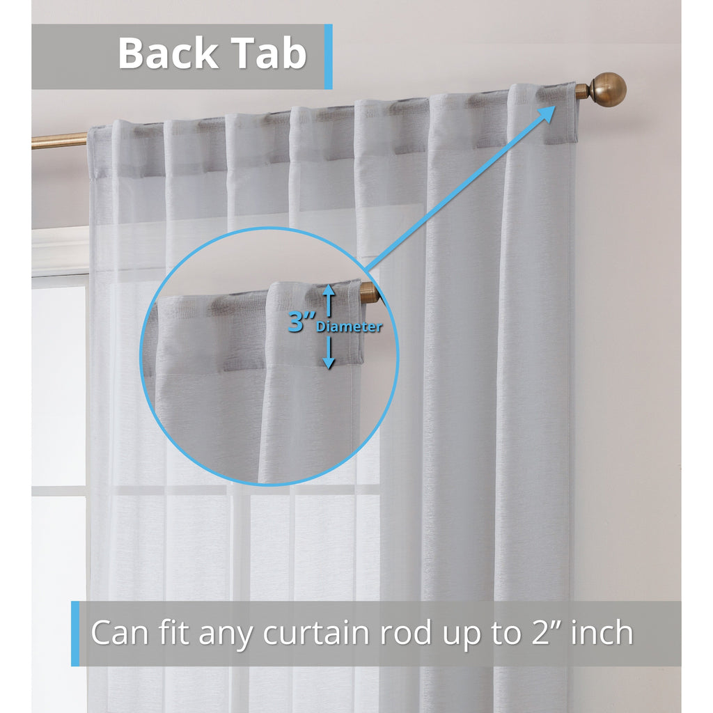 HLC.me Lauren Lot de 2 rideaux semi-transparents avec passe-tringle et languette arrière